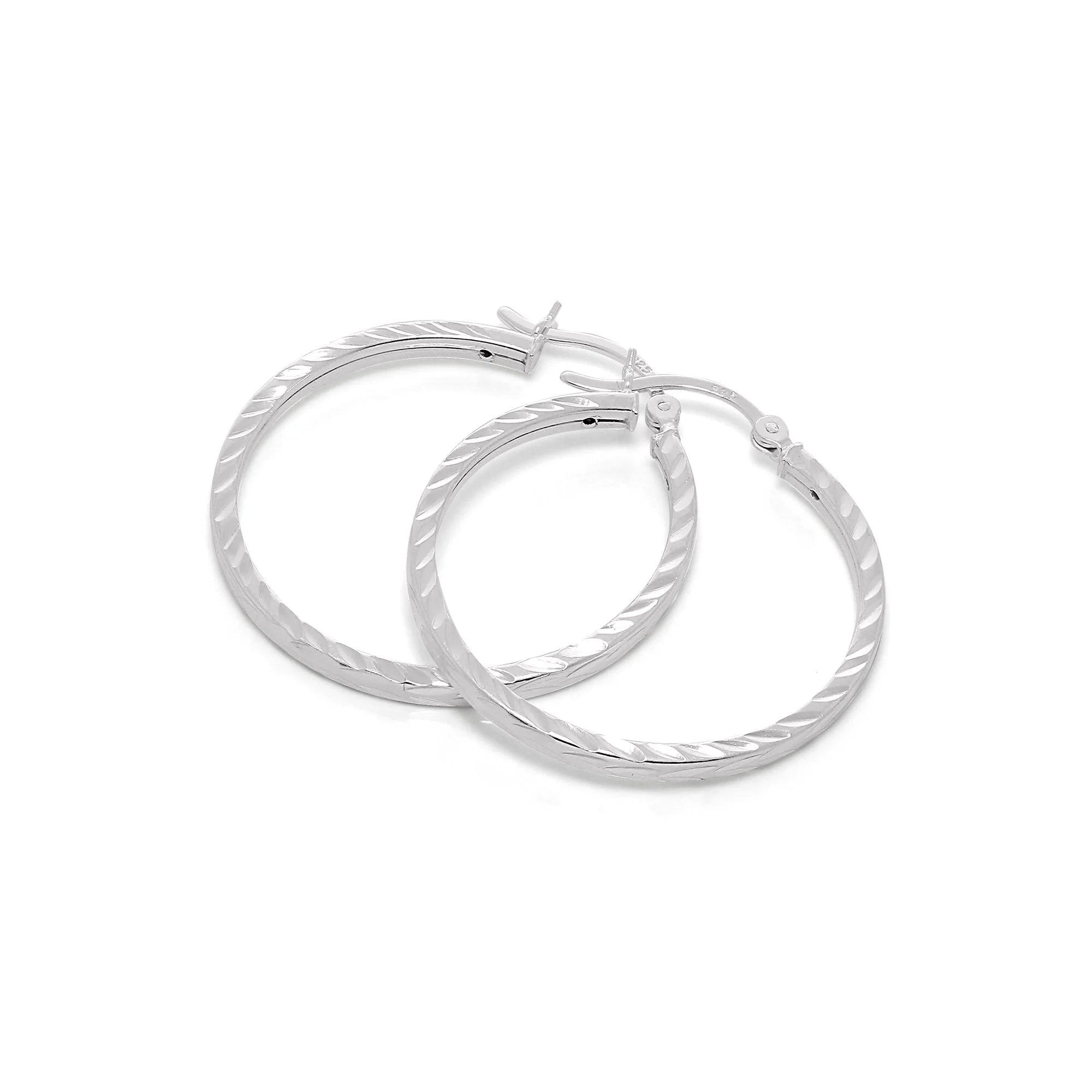 Sterling Silver Diamond Cut 2mm Square Hoop Earrings 12mm - 70mm - Image 4