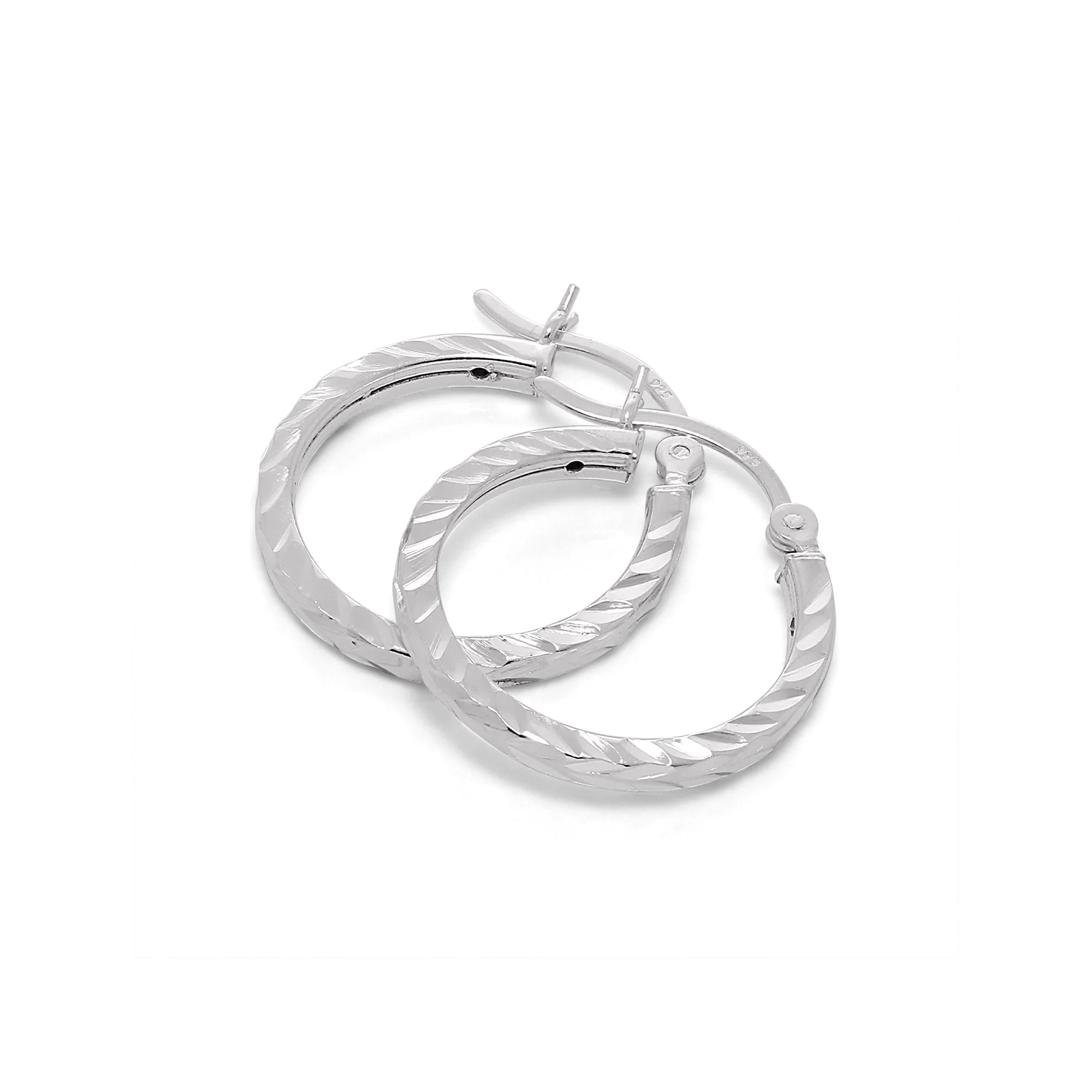 Sterling Silver Diamond Cut 2mm Square Hoop Earrings 12mm - 70mm - Image 5