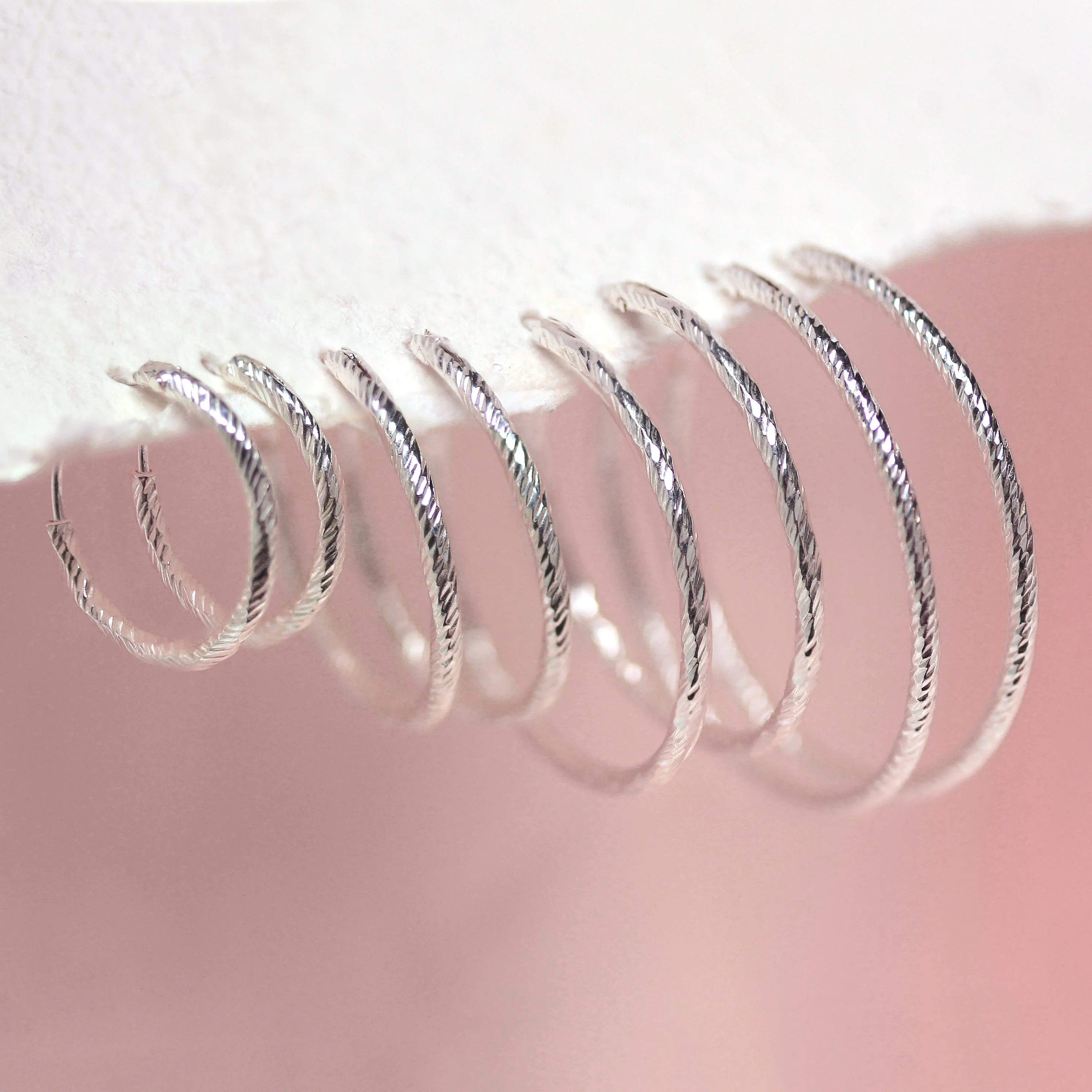 Sterling Silver Diamond Cut Hoop Earrings 15mm 18mm 24mm 28mm