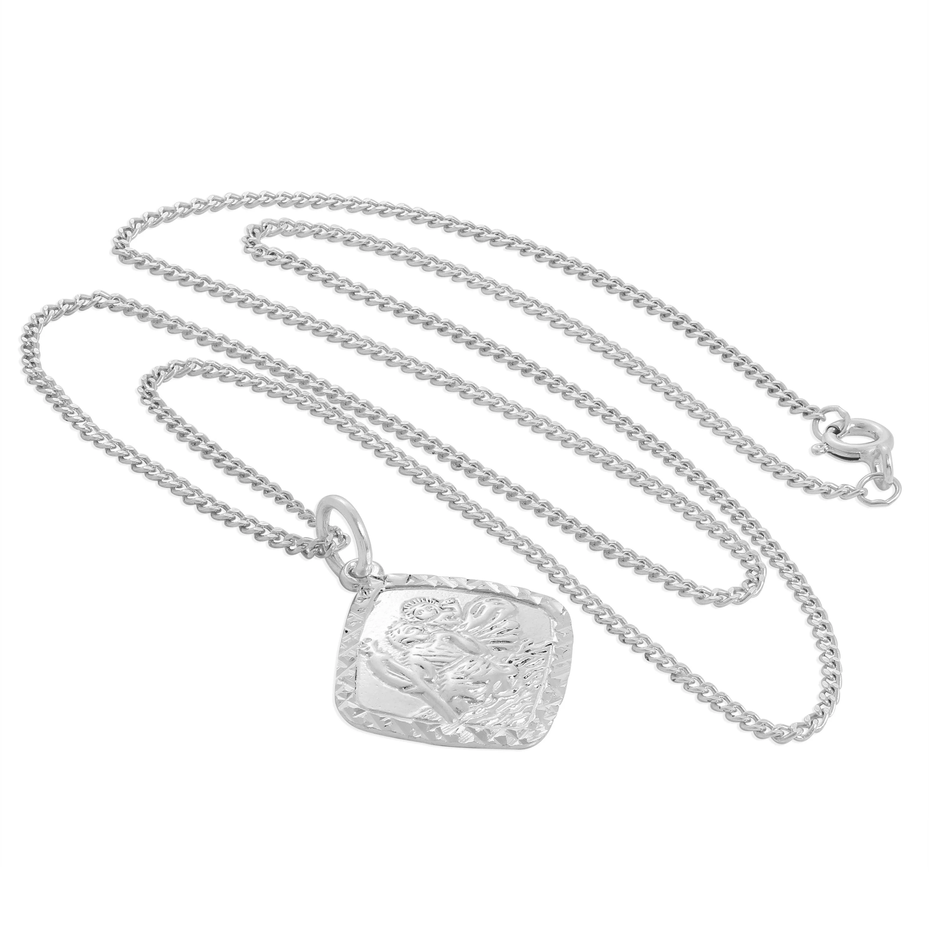 Sterling Silver Diamond Cut Square St Christopher Necklace 16 - 24 Inches - Image 2