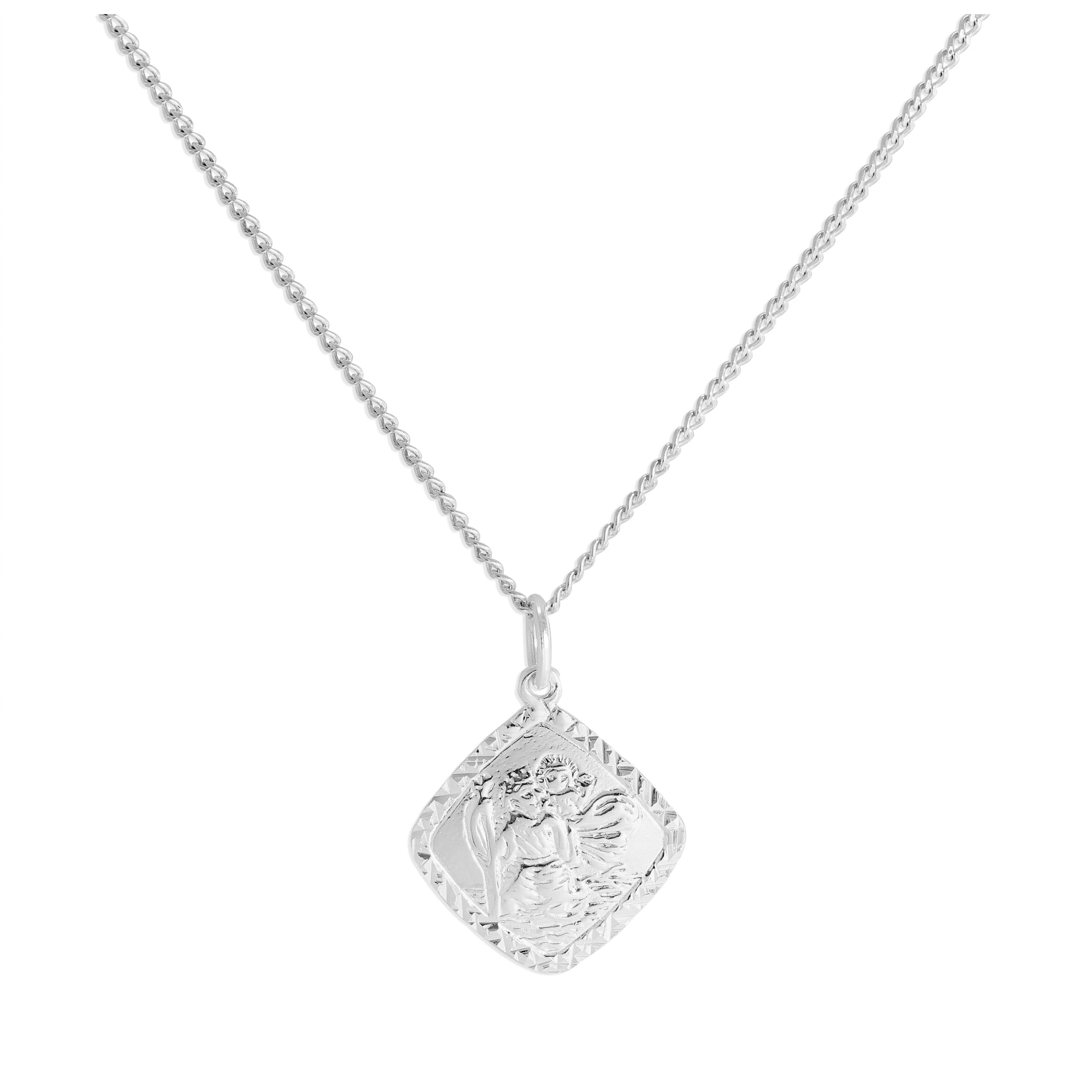 Sterling Silver Diamond Cut Square St Christopher Necklace 16 - 24 Inches - Image 3