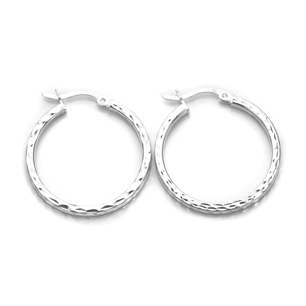 Sterling Silver Diamond Cut Square Tube Hoop Earrings - Image 3