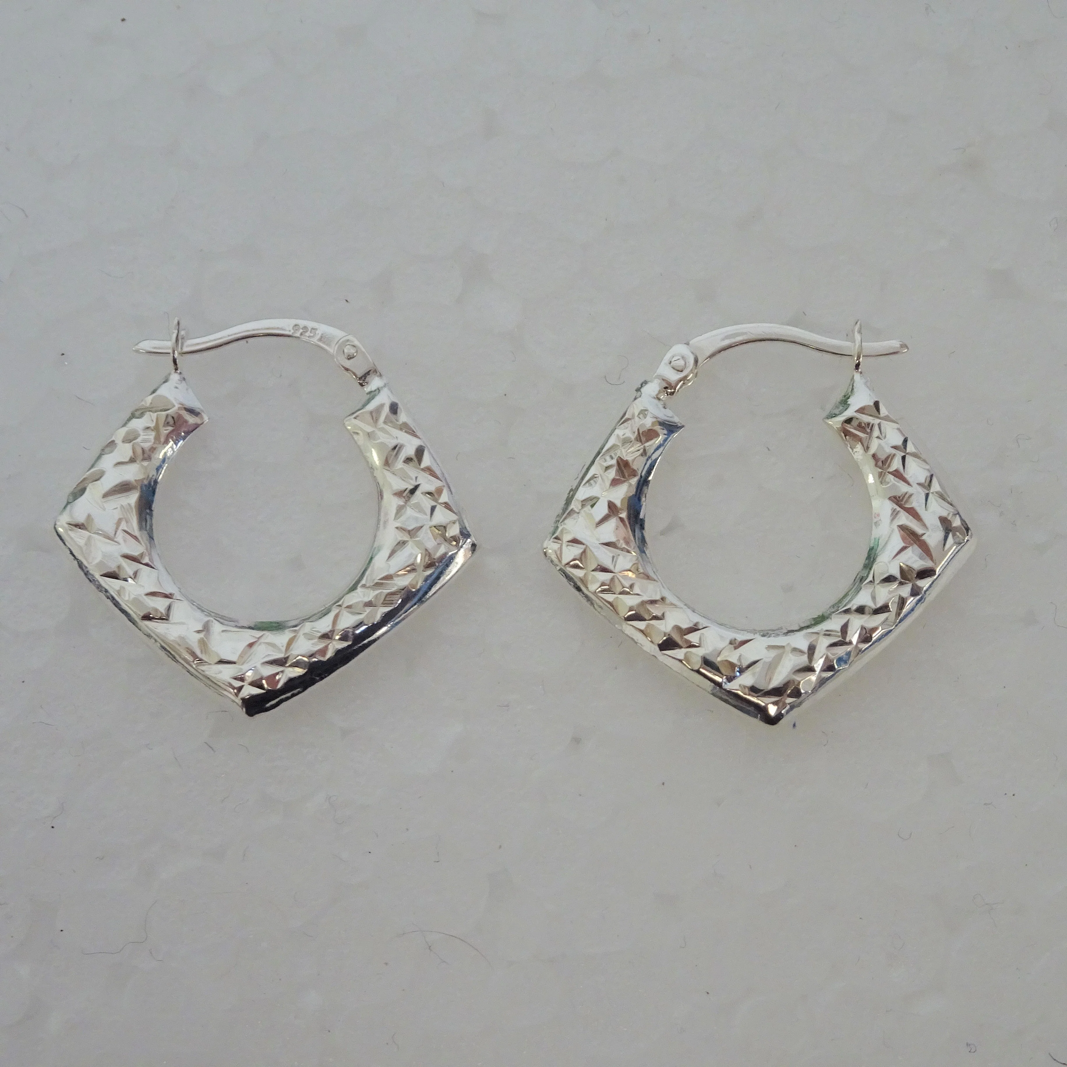 Sterling Silver Diamond Cut Squared Creole Hoop Earrings - Image 3