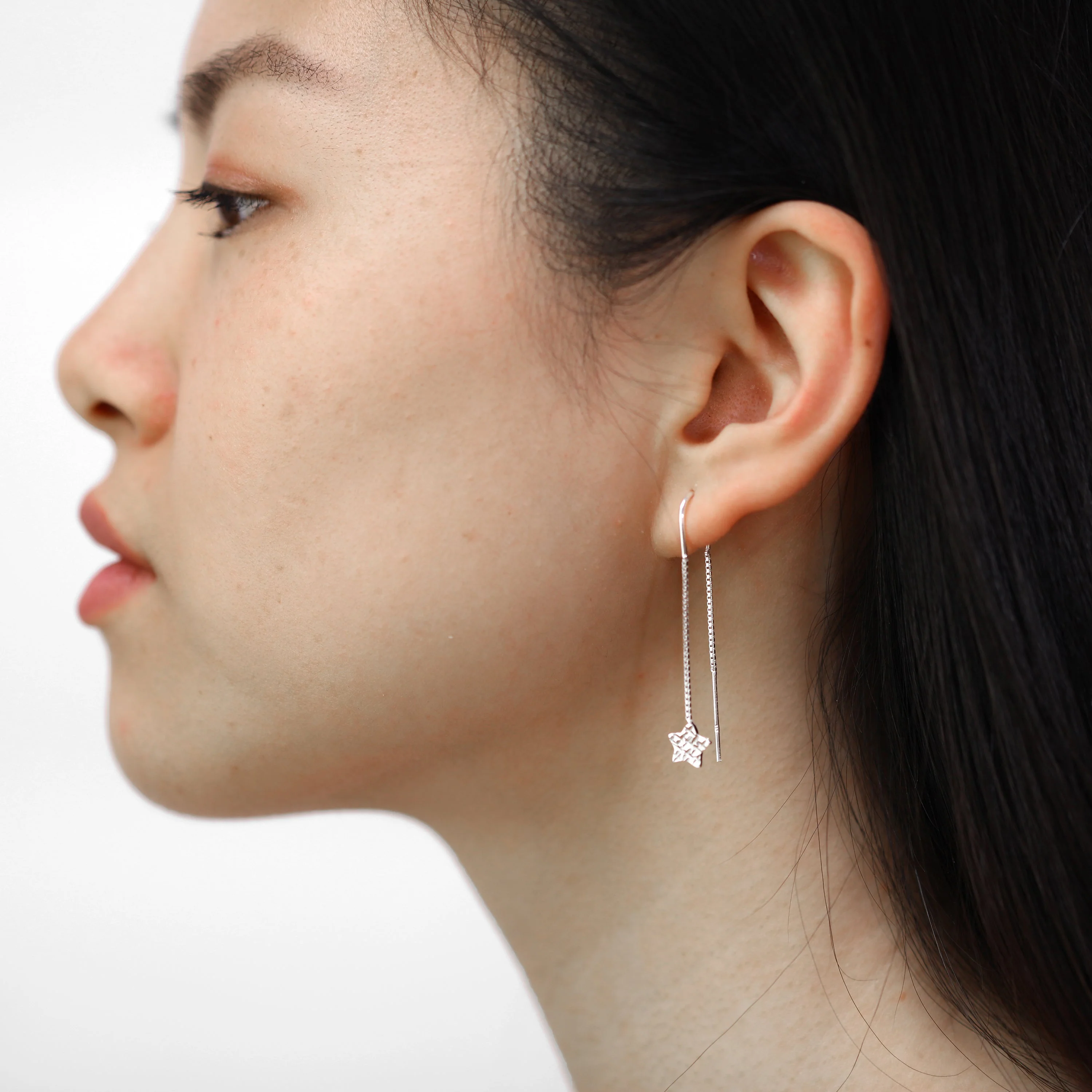 Sterling Silver Diamond Cut Star Pull Through Earrings - Image 3