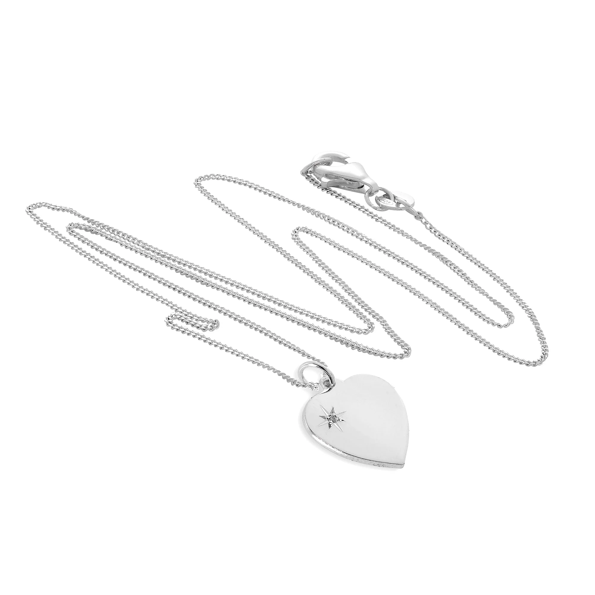 Sterling Silver & Diamond Engravable Heart Pendant Necklace - Image 2