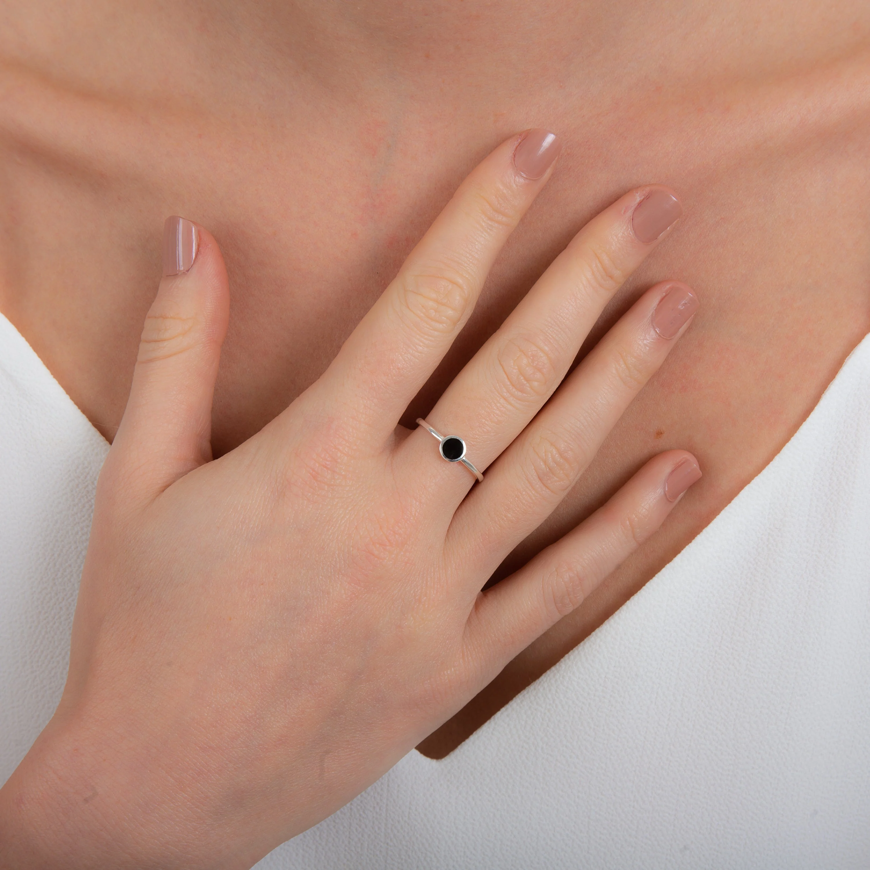 Sterling Silver Dot Minimalist Adjustable Ring - Image 2