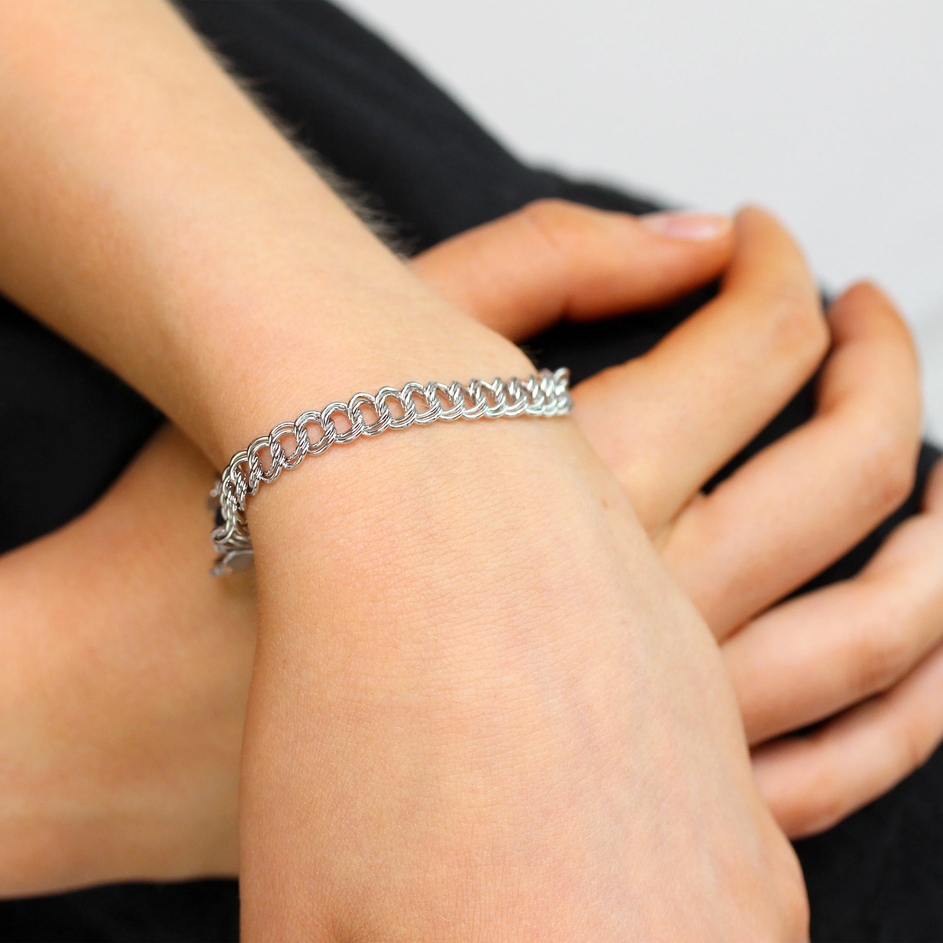 Sterling Silver Double Curb Charm Bracelet - Image 2