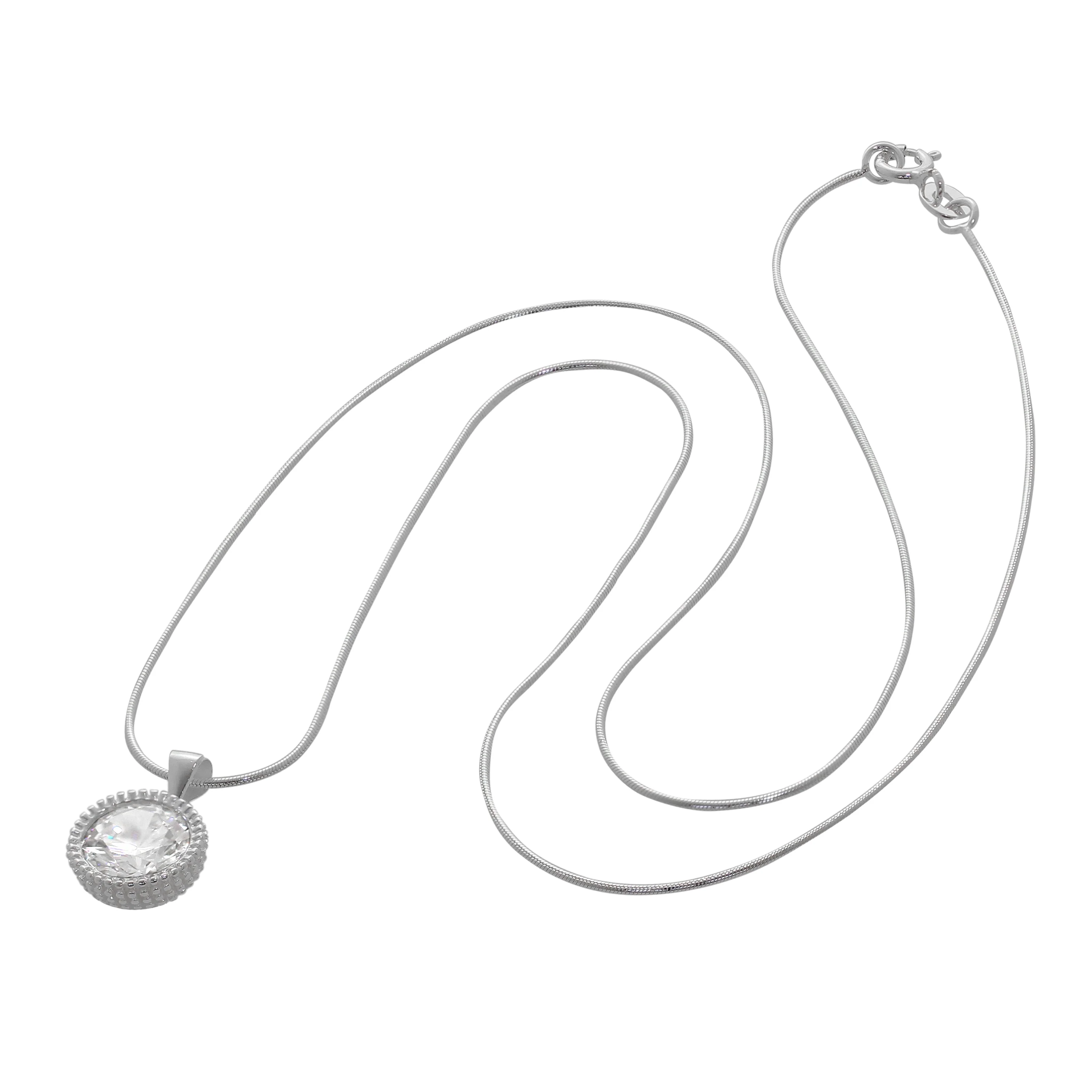 Sterling Silver Double Layered CZ & Twisted Ring Necklace - Image 6