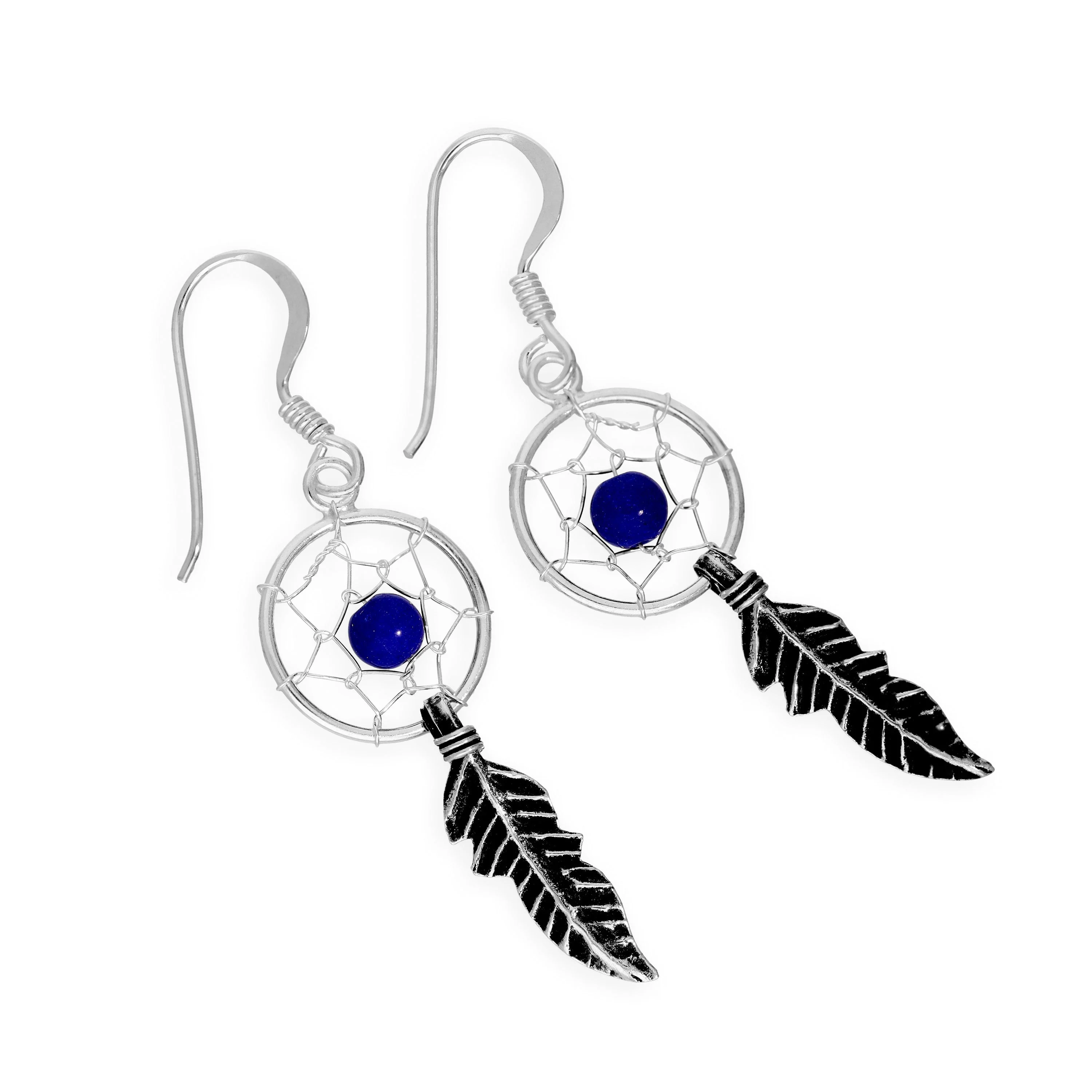 Sterling Silver Dreamcatcher Dangle Drop Earrings Agate Turquoise Garnet Lapis - Image 4
