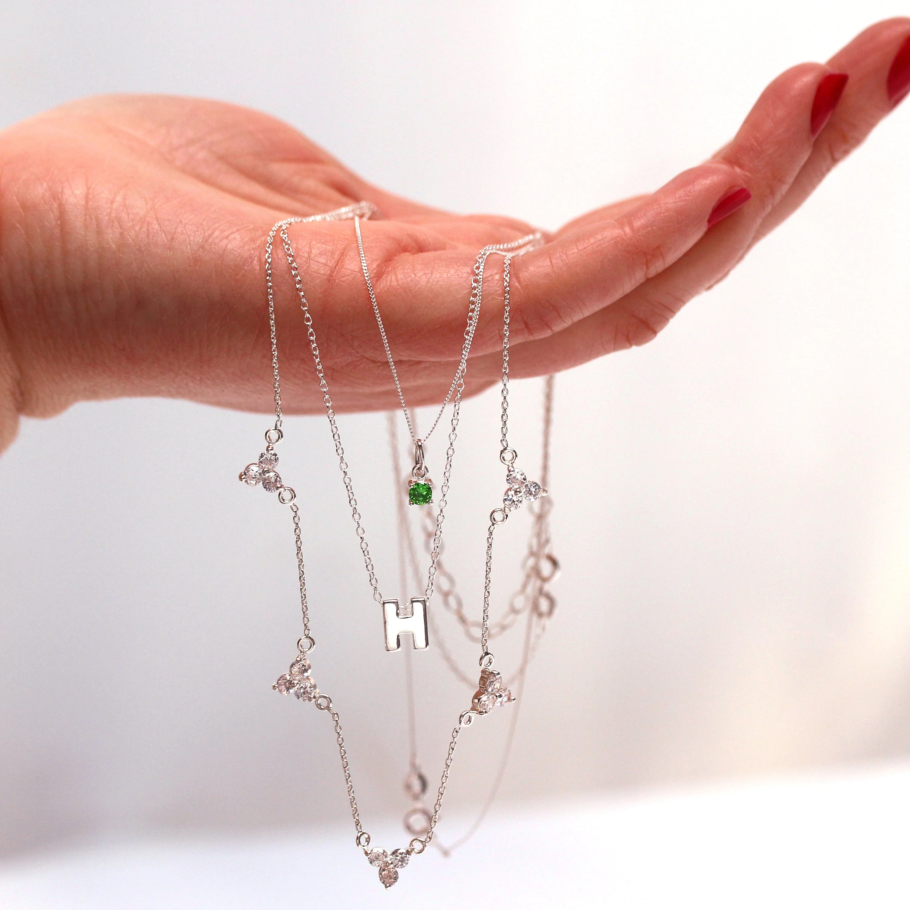 Sterling Silver Emerald CZ May Birthstone Claw Necklace - 14 - 32 Inches - Image 4