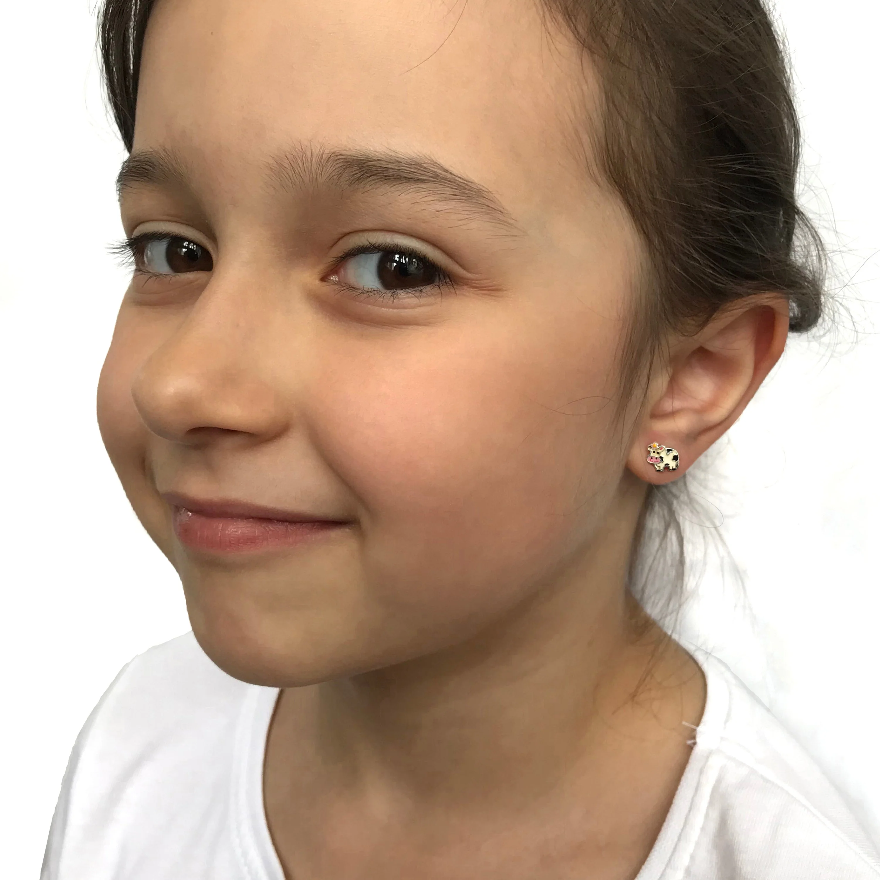 Sterling Silver & Enamel Cow Stud Earrings - Image 2