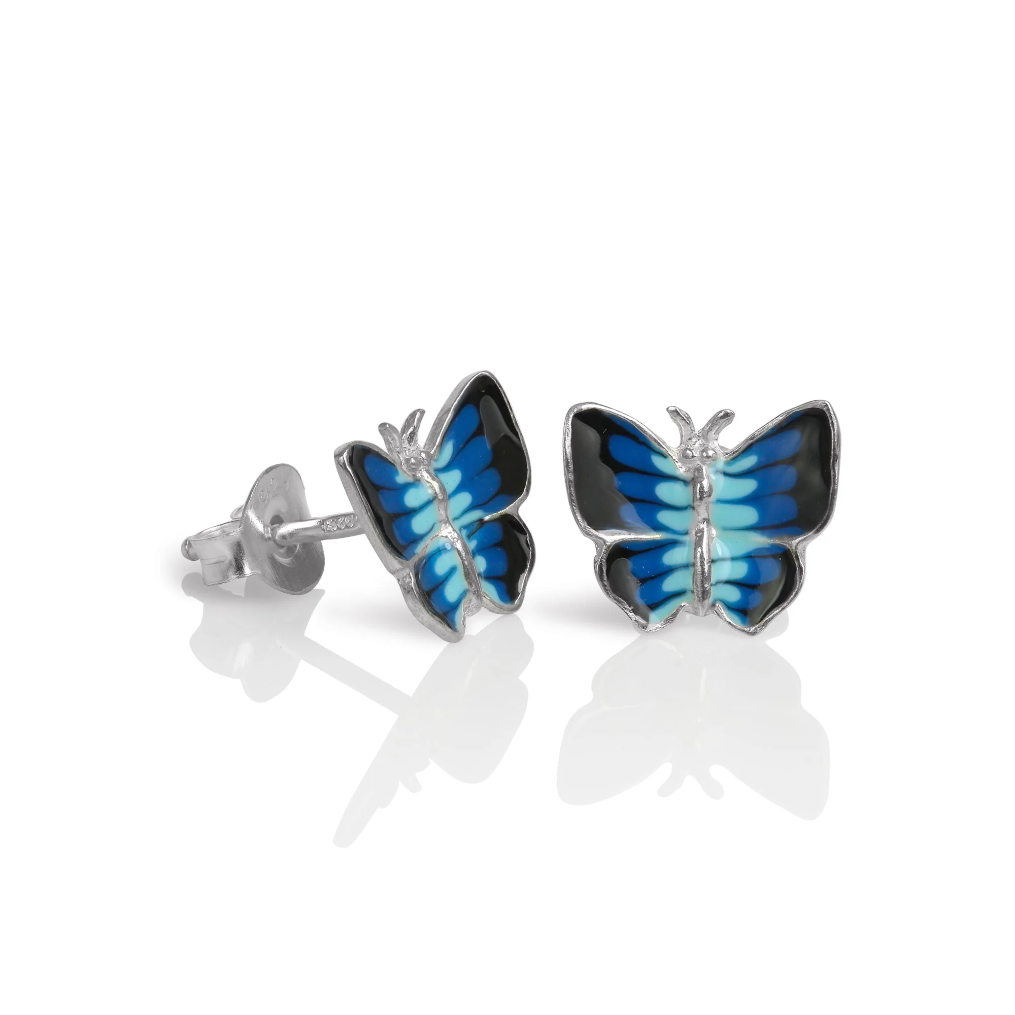 Sterling Silver & Enamel Flat Butterfly Stud Earrings - Image 3