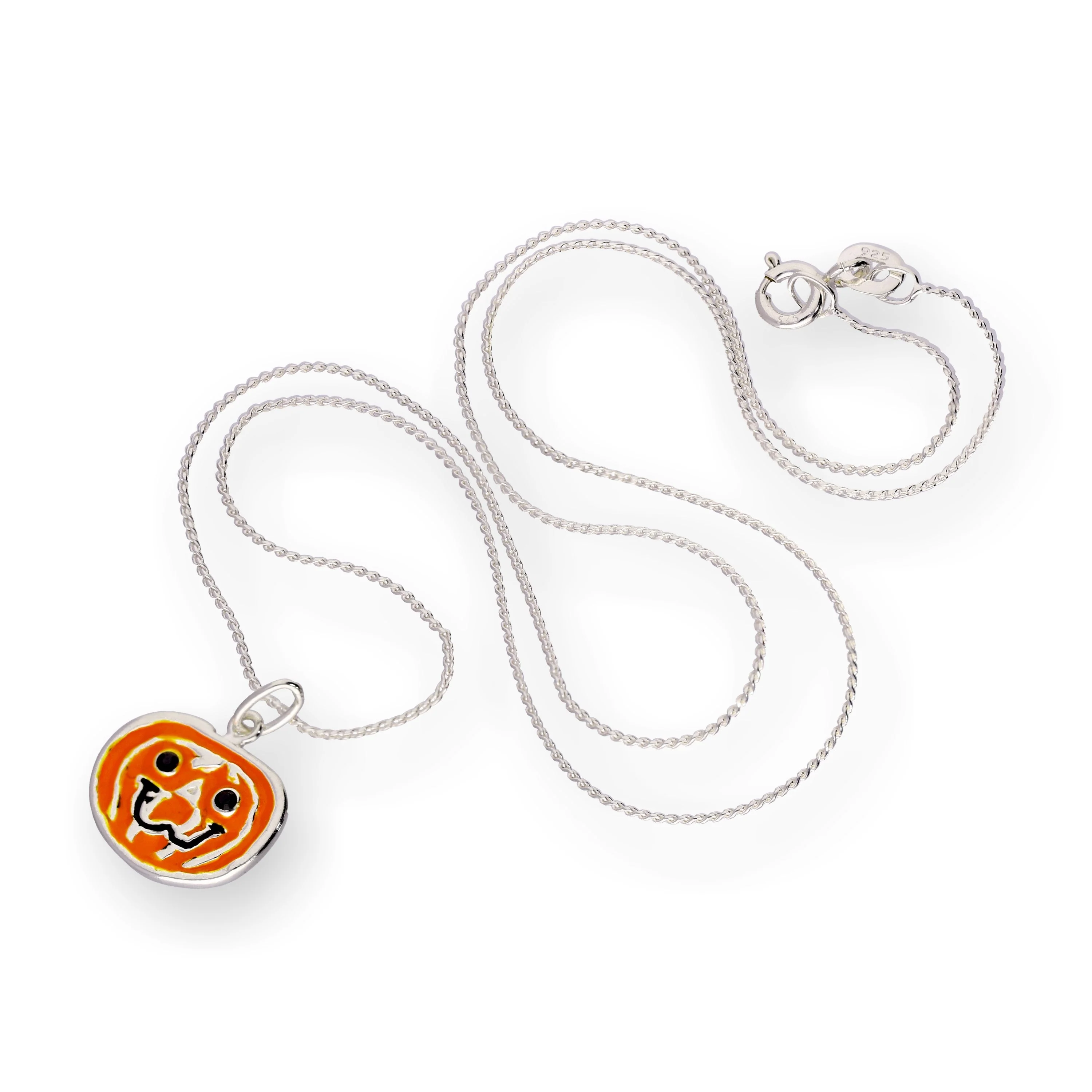 Sterling Silver & Enamel Pumpkin Pendant Necklace 16 - 22 Inches - Image 2