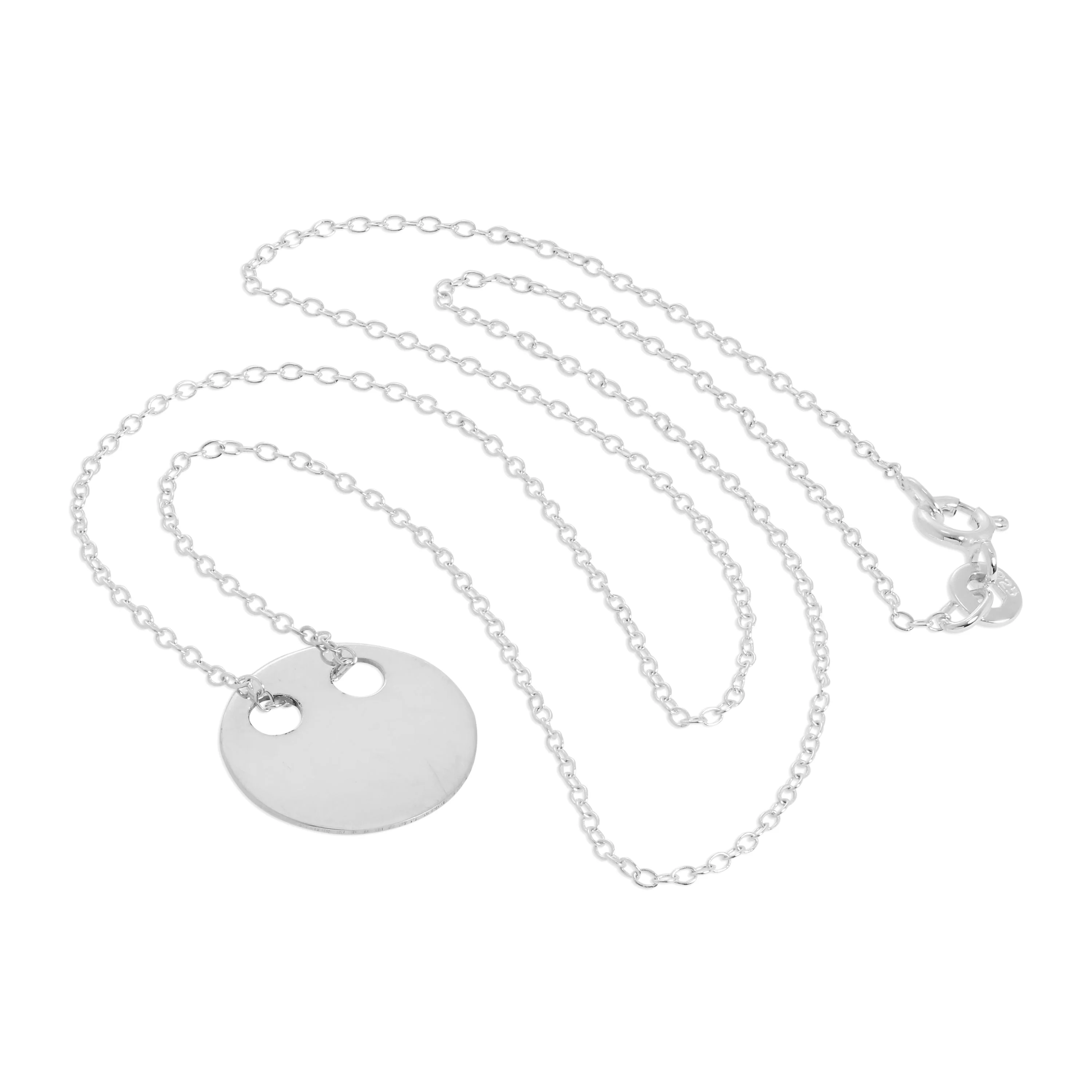 Sterling Silver Engravable Flat Circle Pendant Necklace 14 - 22 Inches - Image 2