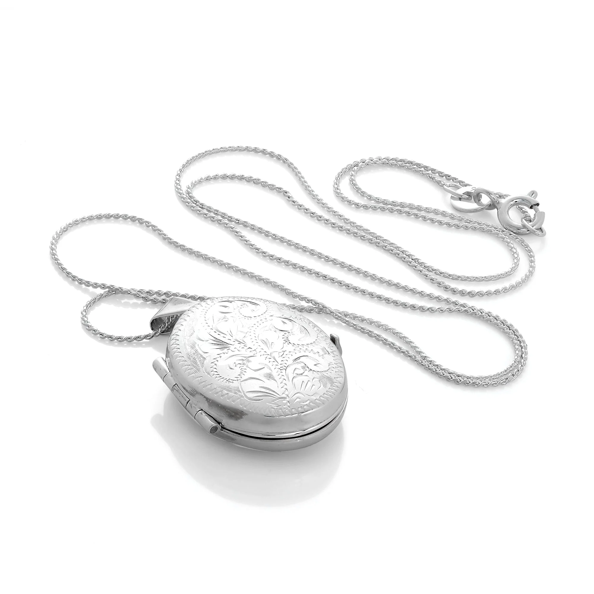 Sterling Silver Engraved Oval 4 Photo Family Locket on Chain - Image 3