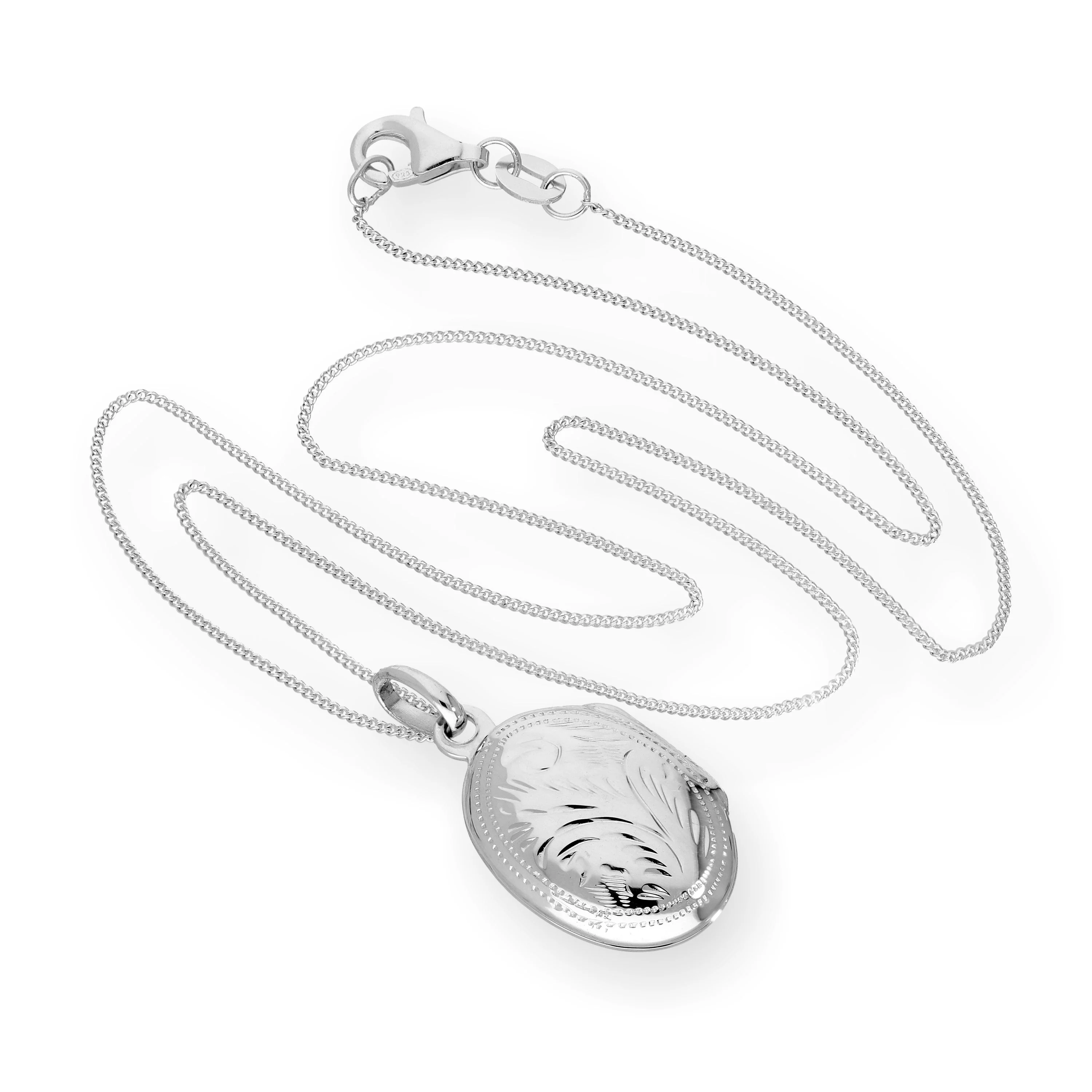 Sterling Silver Engraved Oval Locket 16 - 22 Inches - Image 2