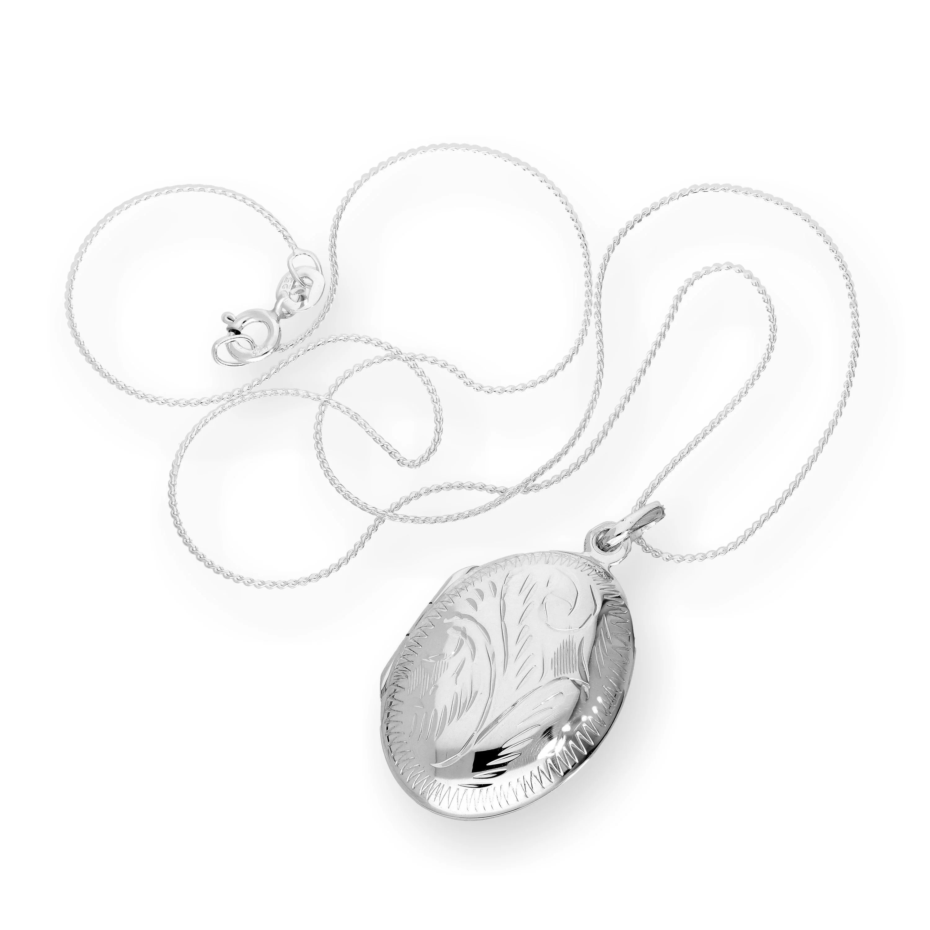 Sterling Silver Engraved Oval Locket on Chain 16 - 22 Inches - Image 2