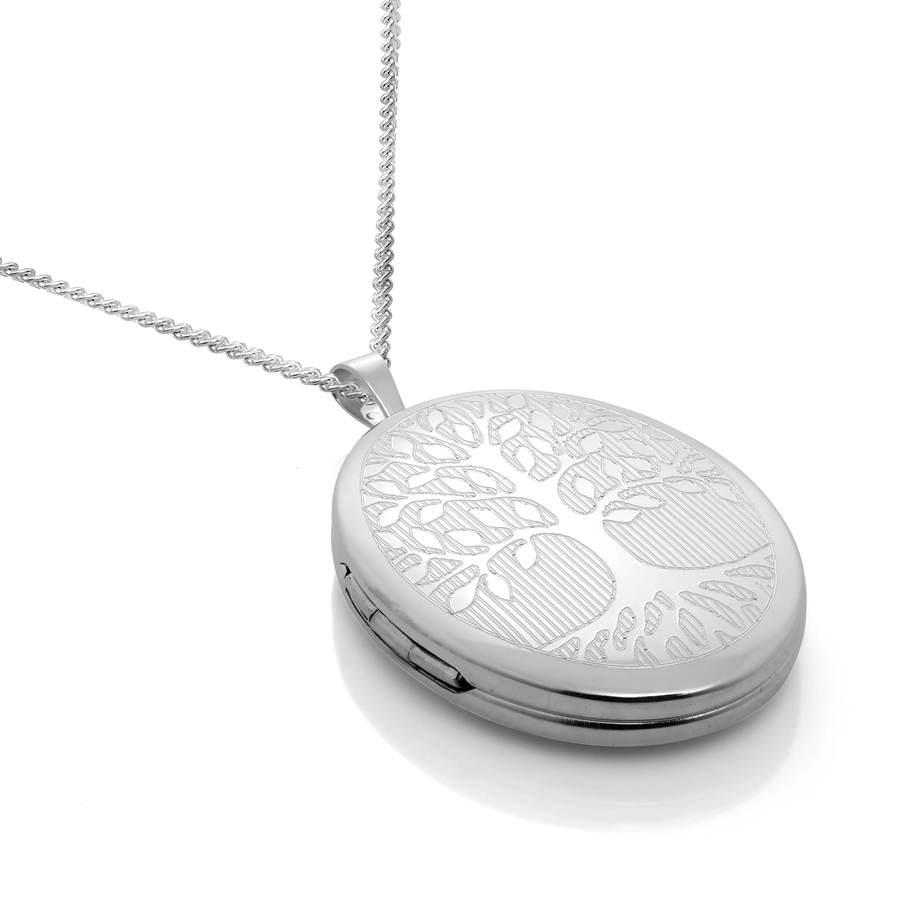 Sterling Silver Engraved Tree of Life Oval Locket on Chain - Image 5