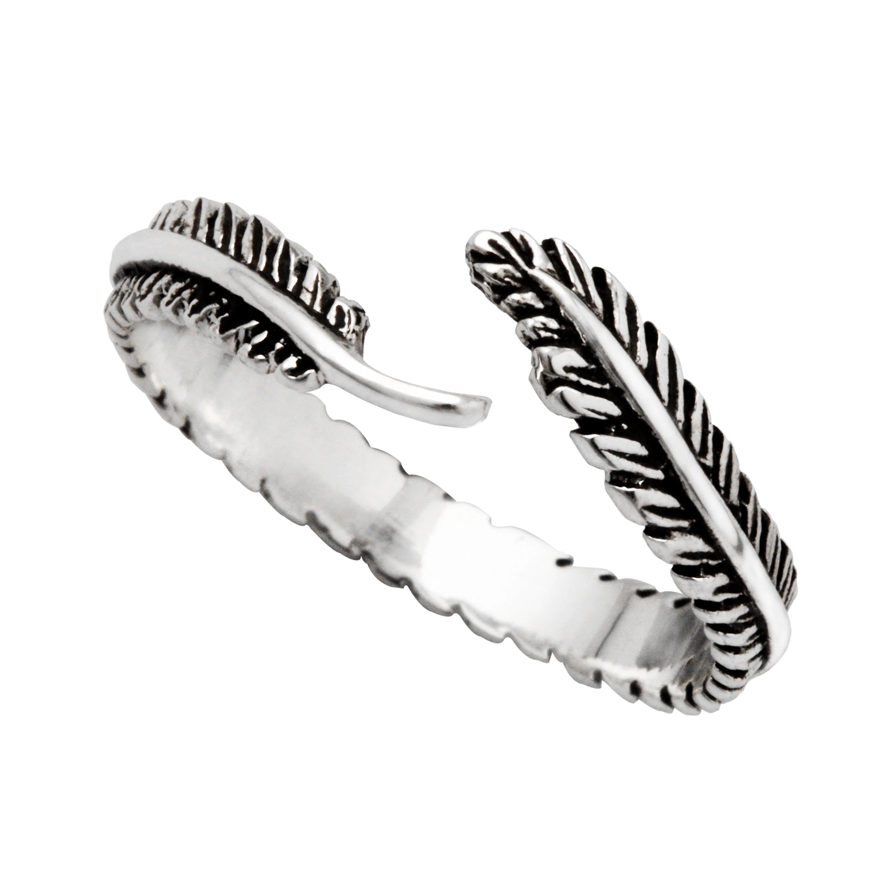 Sterling Silver Feather Open Adjustable Ring - Image 4