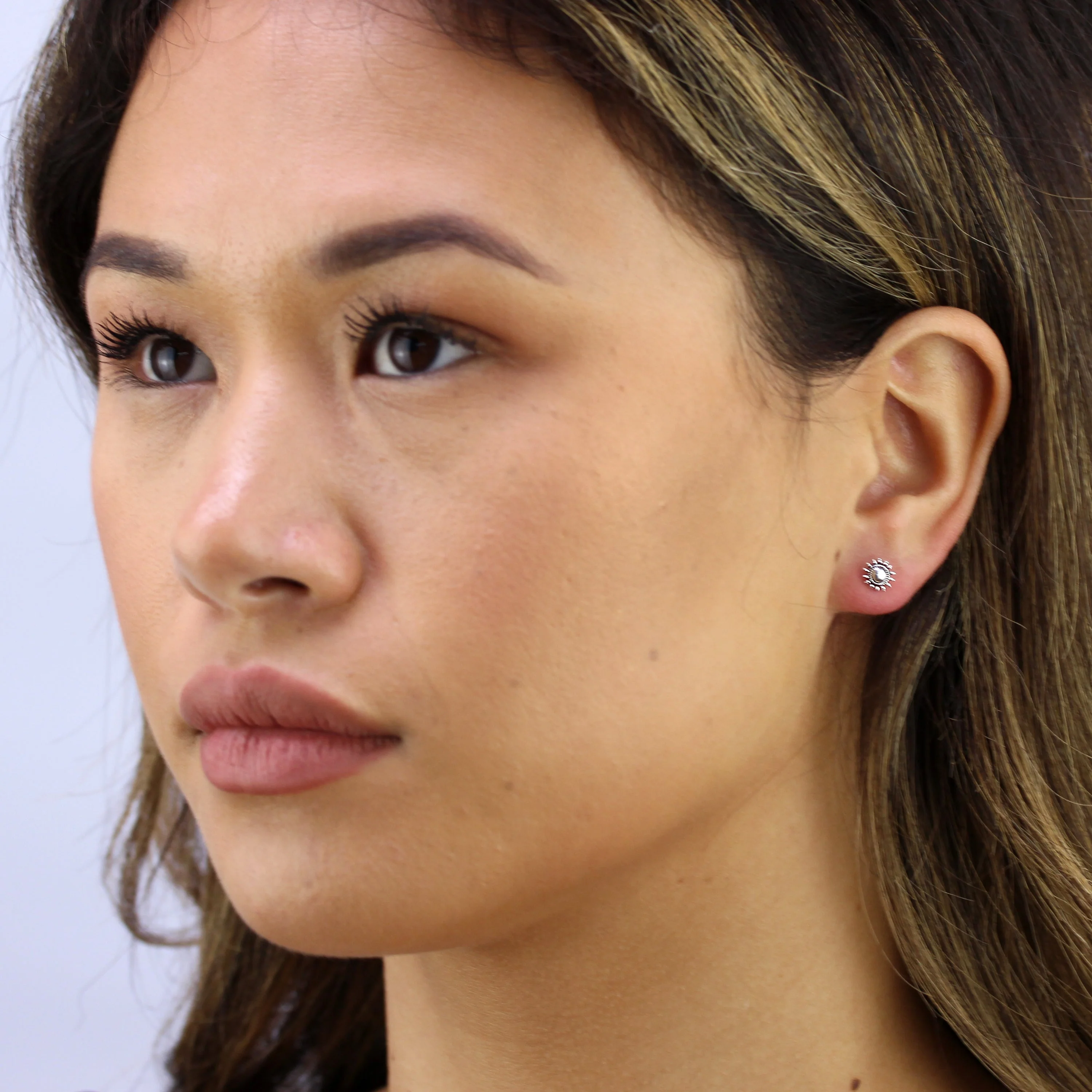 Sterling Silver Flaming Sun Stud Earrings - Image 2