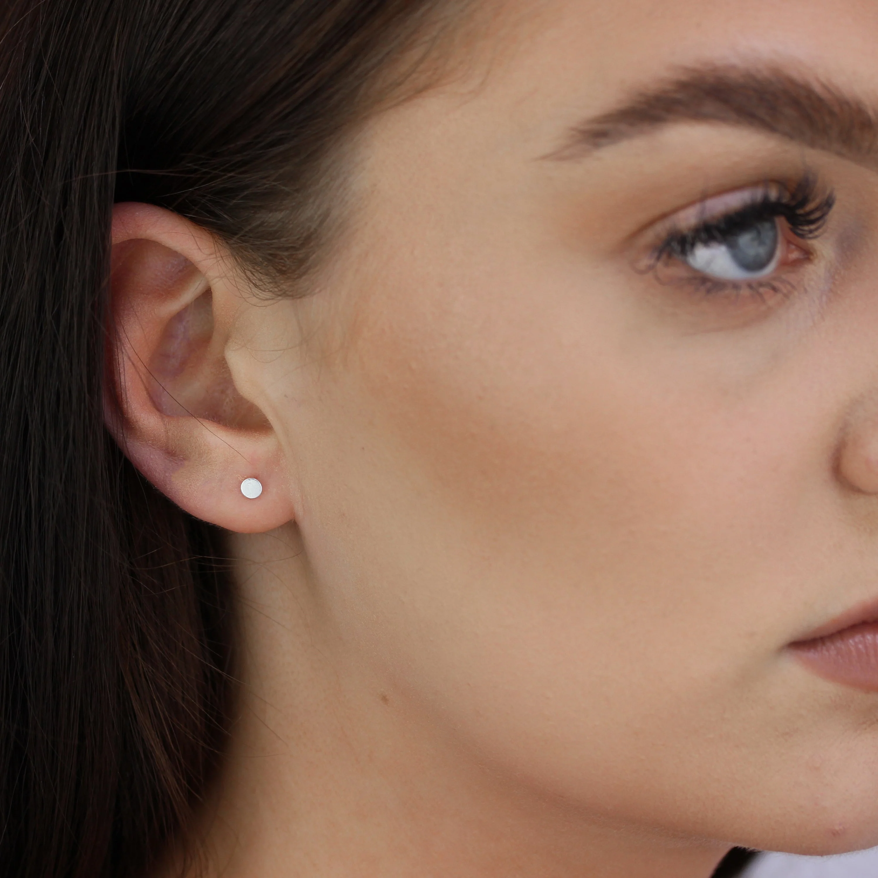 Sterling Silver Flat 3mm Round Disc Stud Earrings - Image 2