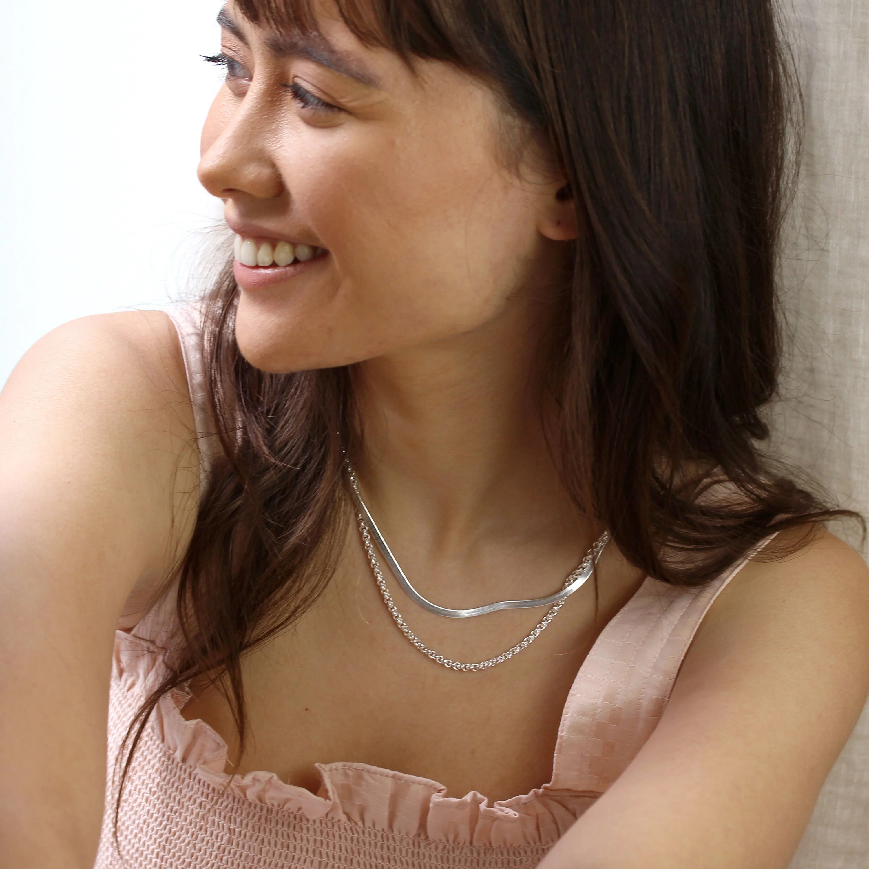 Sterling Silver Flat Herringbone Chain Necklace 18 - 20 Inches - Image 2