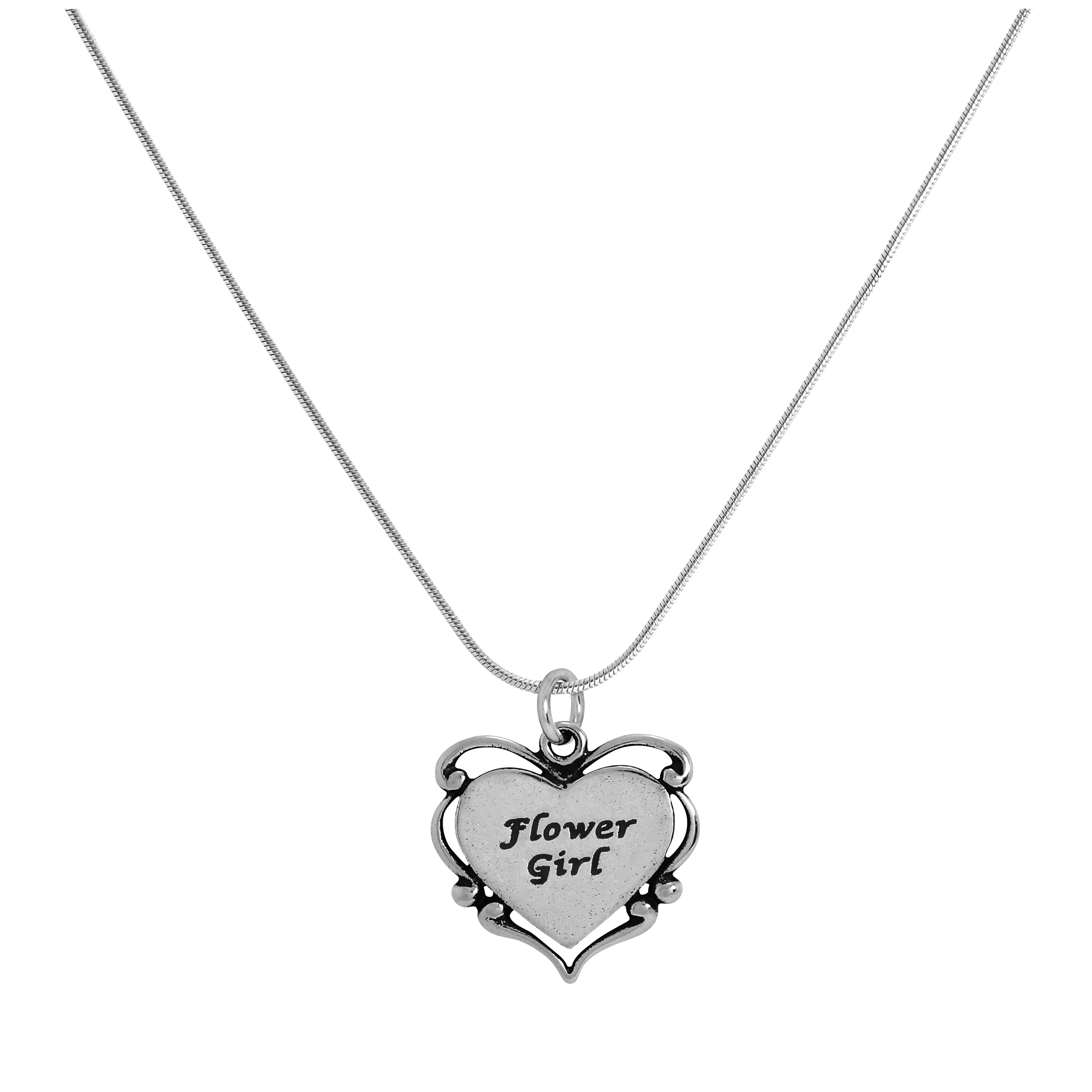 Sterling Silver Flower Girl Heart Pendant Necklace 14 - 22 Inches