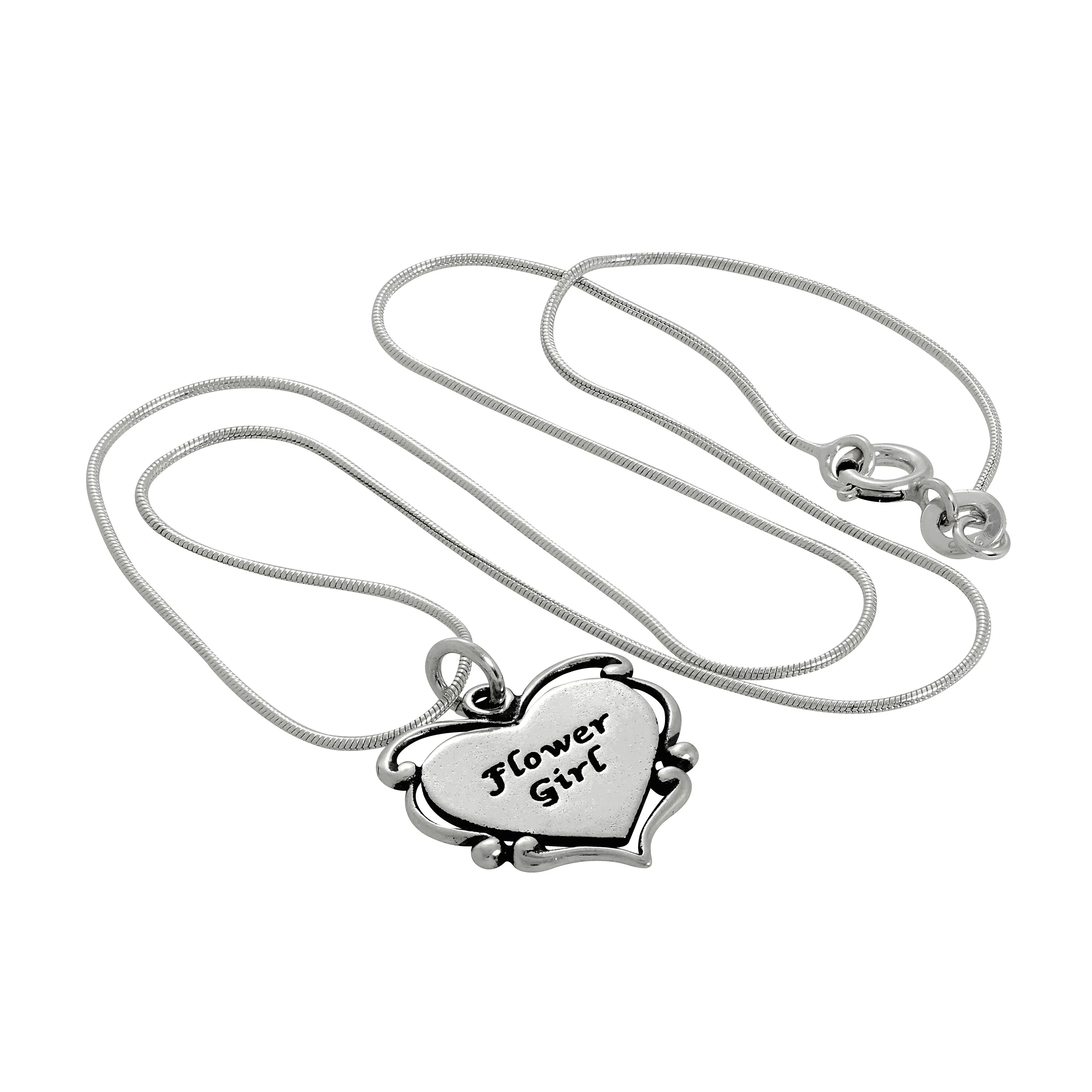 Sterling Silver Flower Girl Heart Pendant Necklace 14 - 22 Inches - Image 2