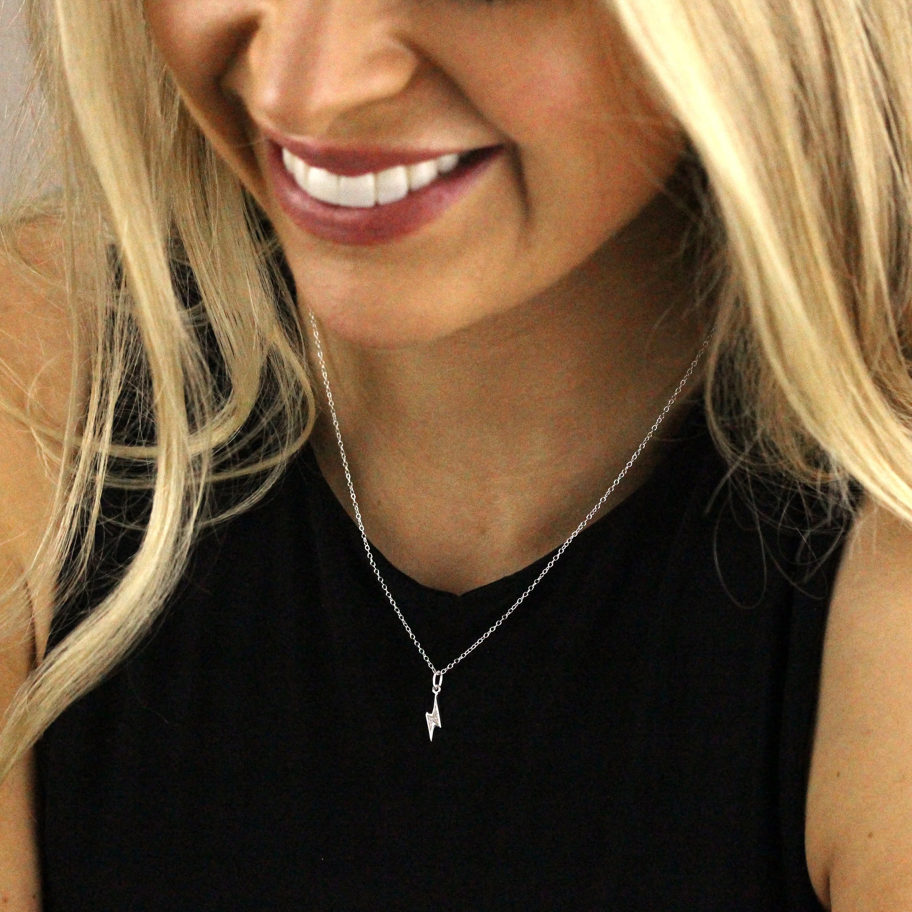 Sterling Silver Frosted Lightning Pendant Necklace - Image 2