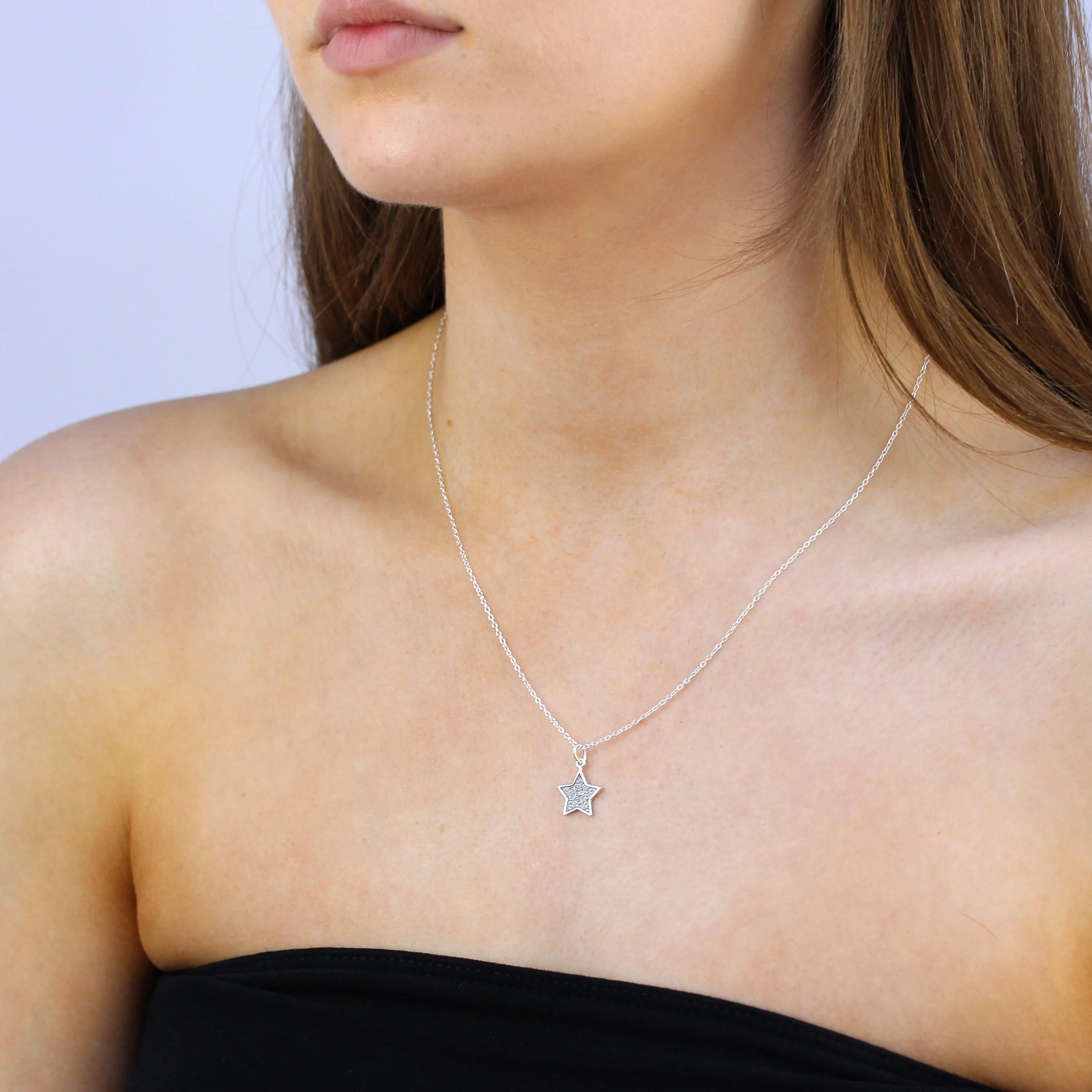 Sterling Silver Frosted Star Pendant Necklace - Image 4