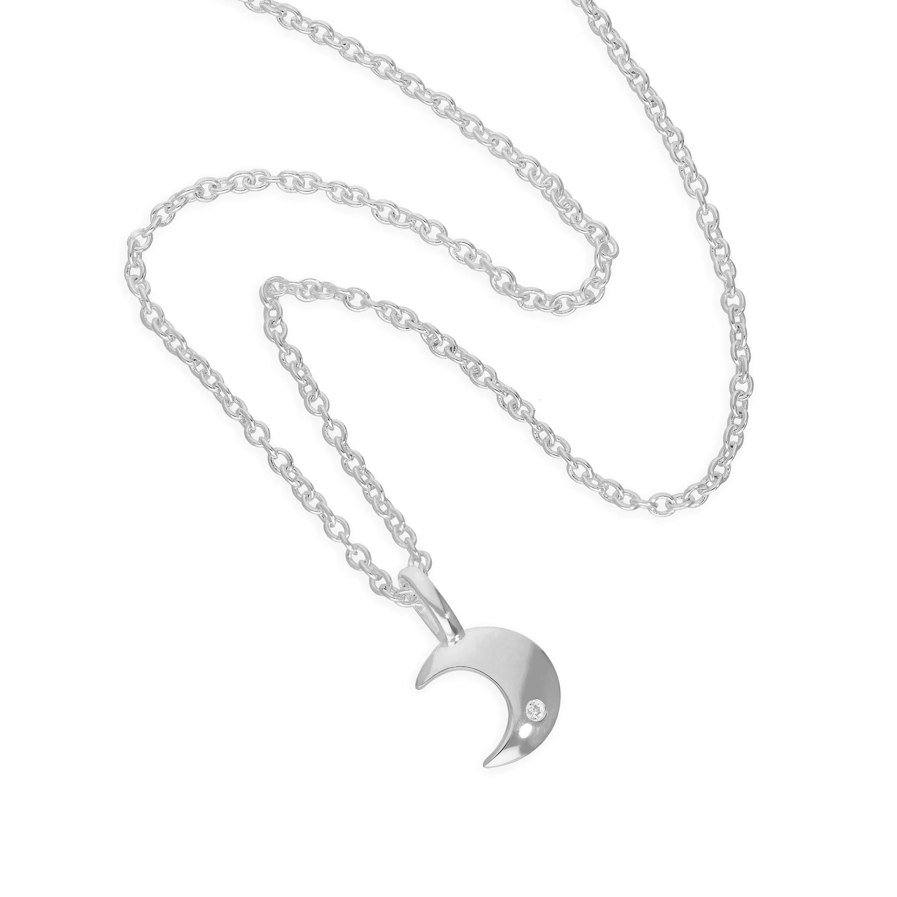 Sterling Silver & Genuine Diamond 18 Inch Moon Necklace - Image 3