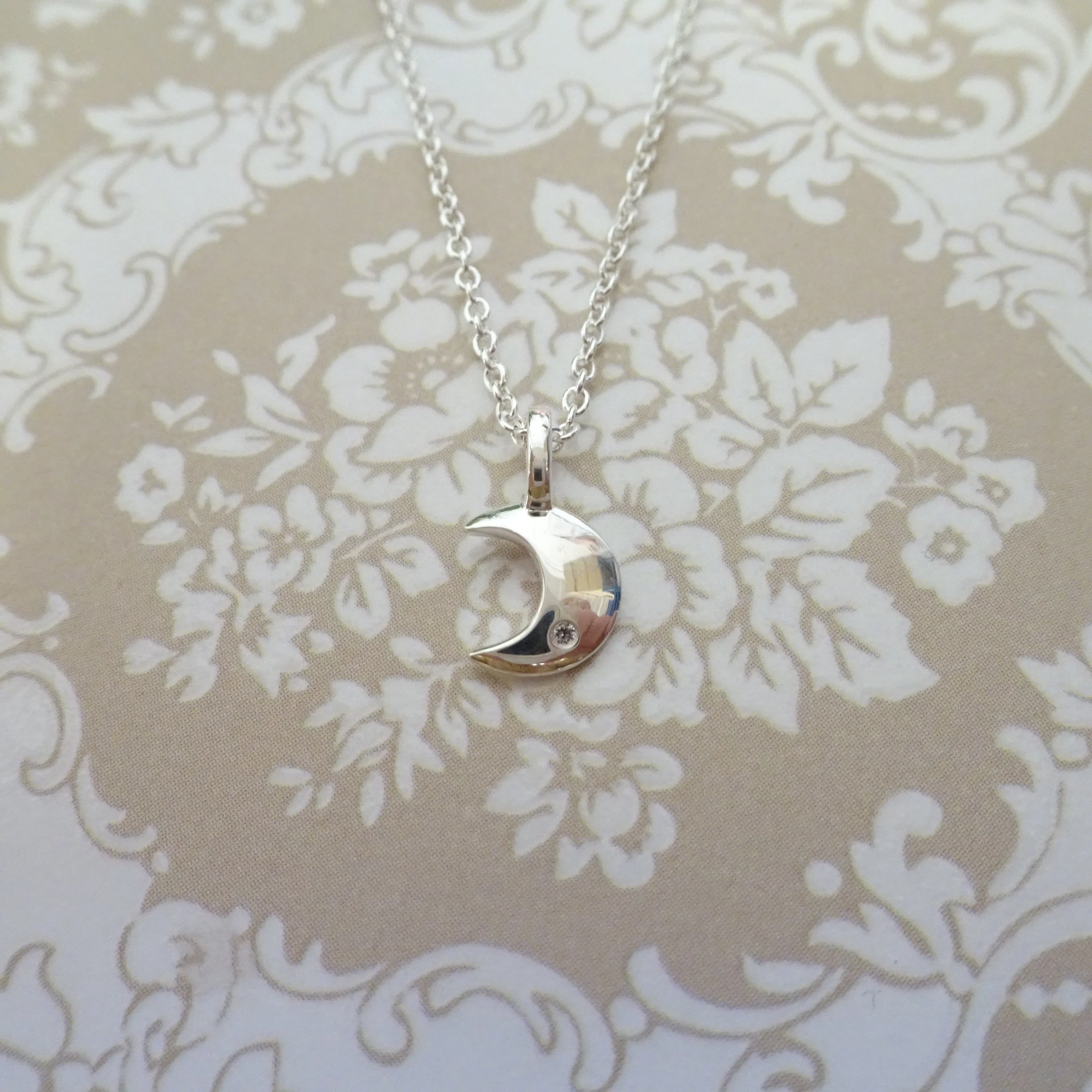 Sterling Silver & Genuine Diamond 18 Inch Moon Necklace - Image 4