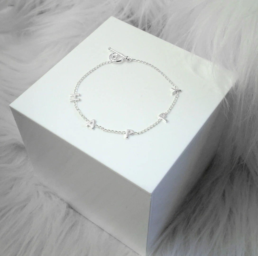 Sterling Silver HAPPY 7 Inch Bracelet - Image 3