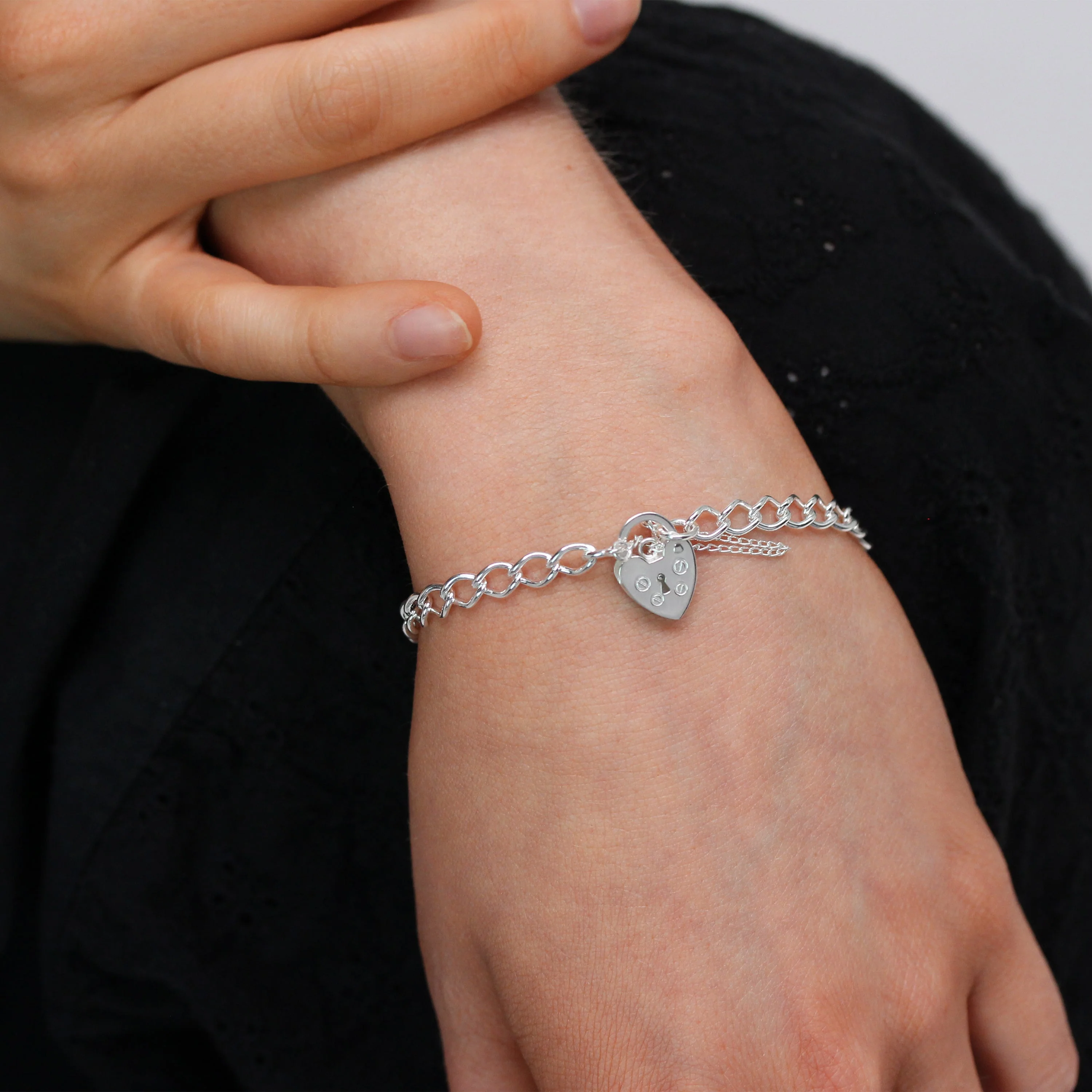 Sterling Silver Heart Clasp Charm Bracelet - Image 2