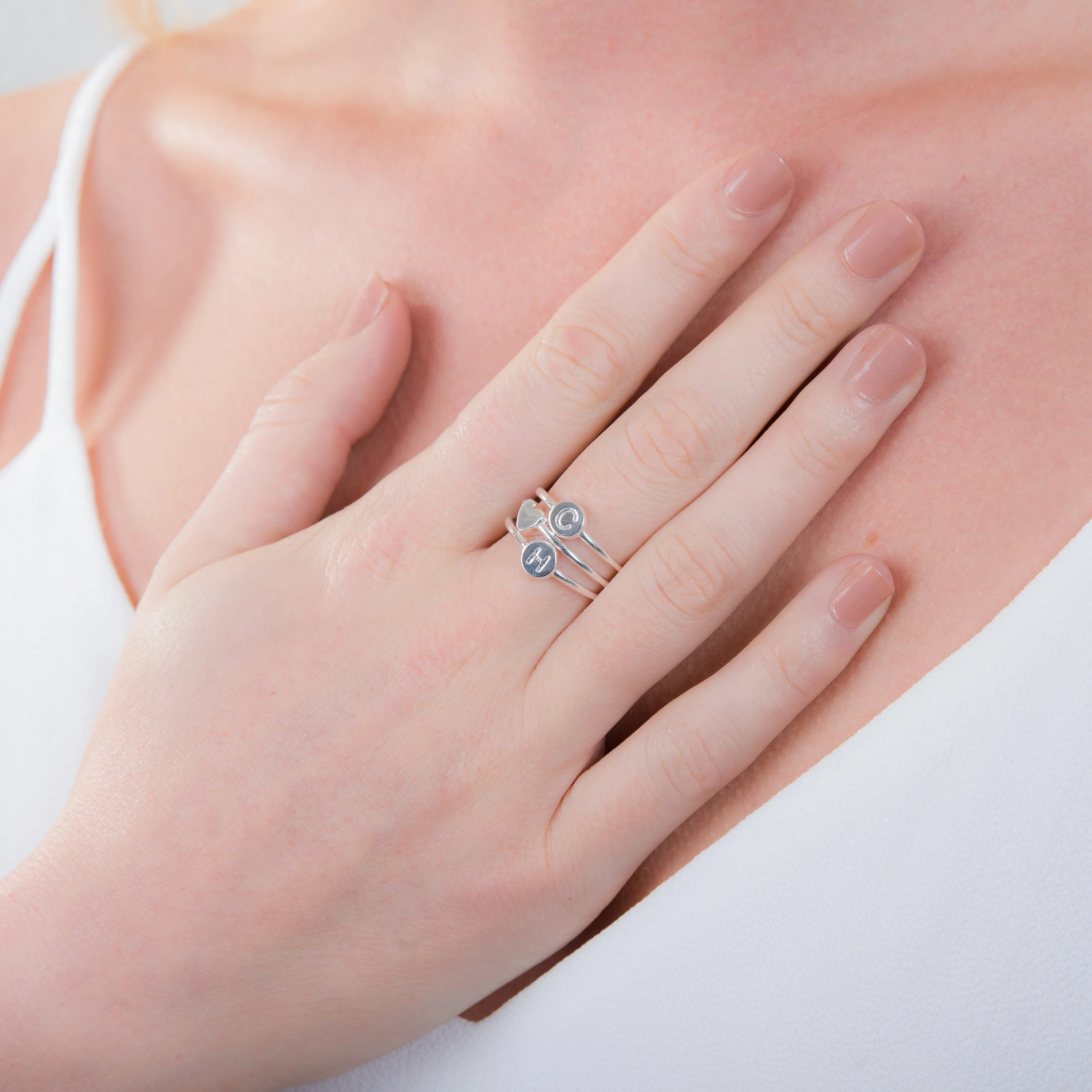 Sterling Silver Heart Slider Bead Adjustable Stacking Ring - Image 2