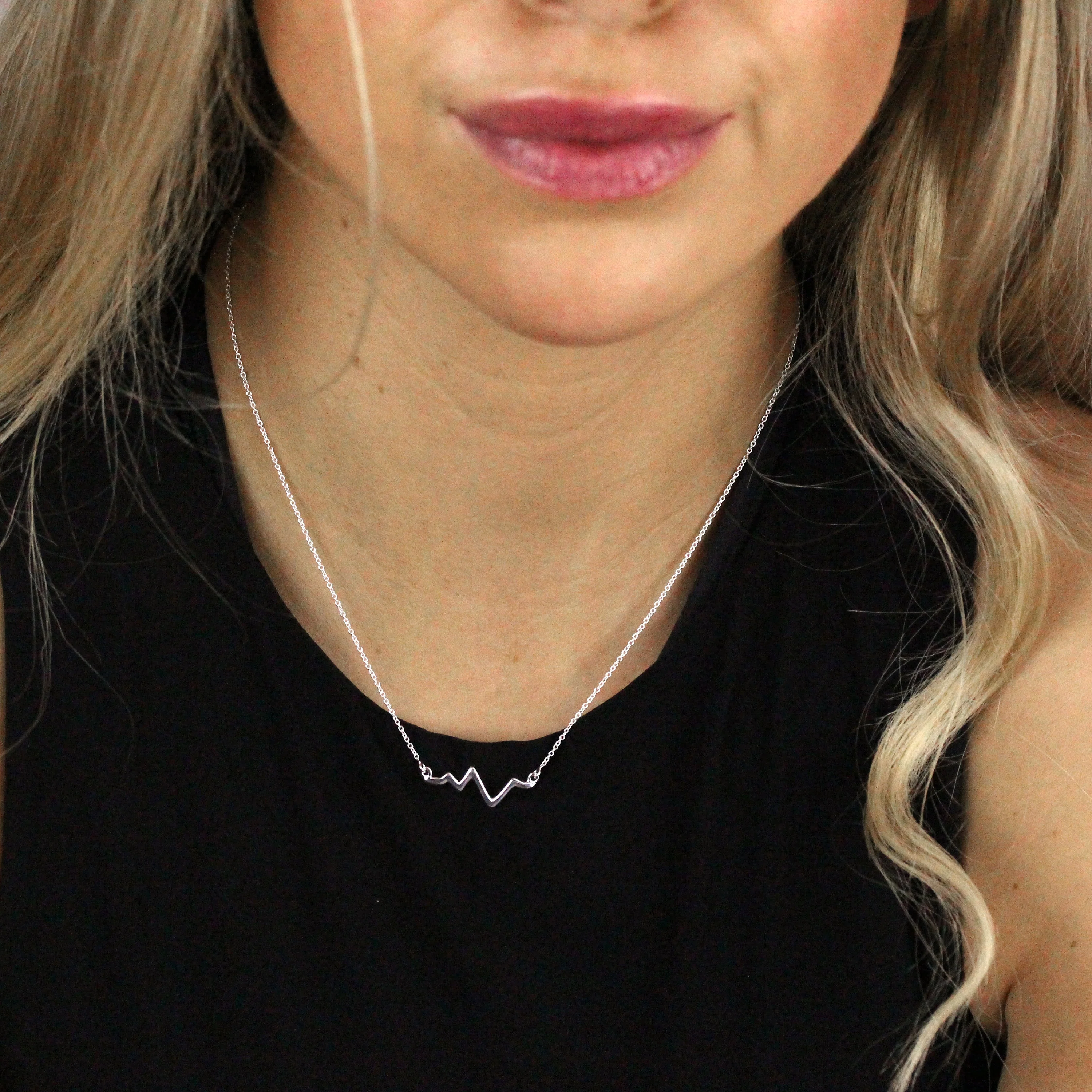 Sterling Silver Heartbeat Necklace on 18 Inch Chain - Image 2