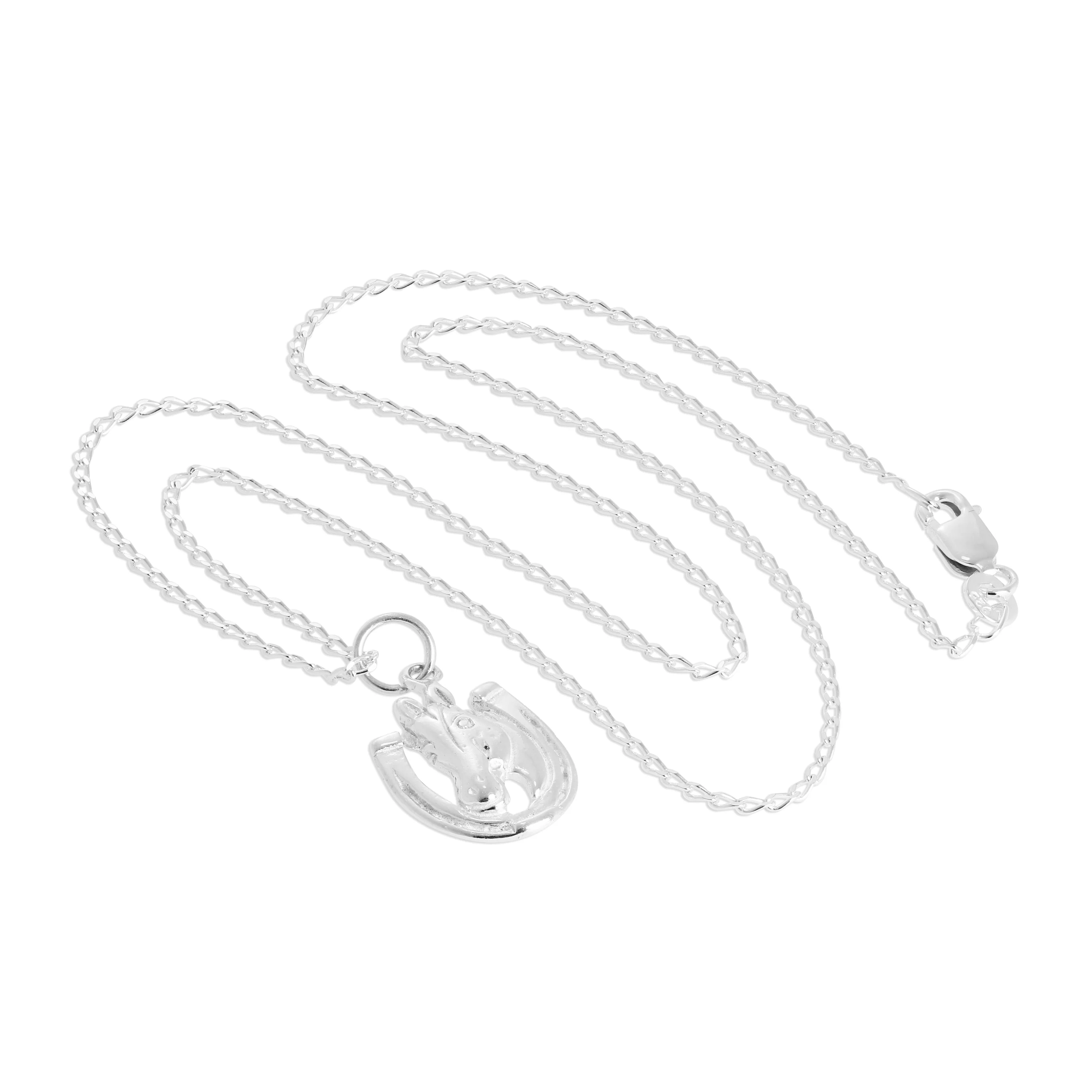Sterling Silver Horse & Lucky Horseshoe Pendant Necklace 16 - 24 Inches - Image 2