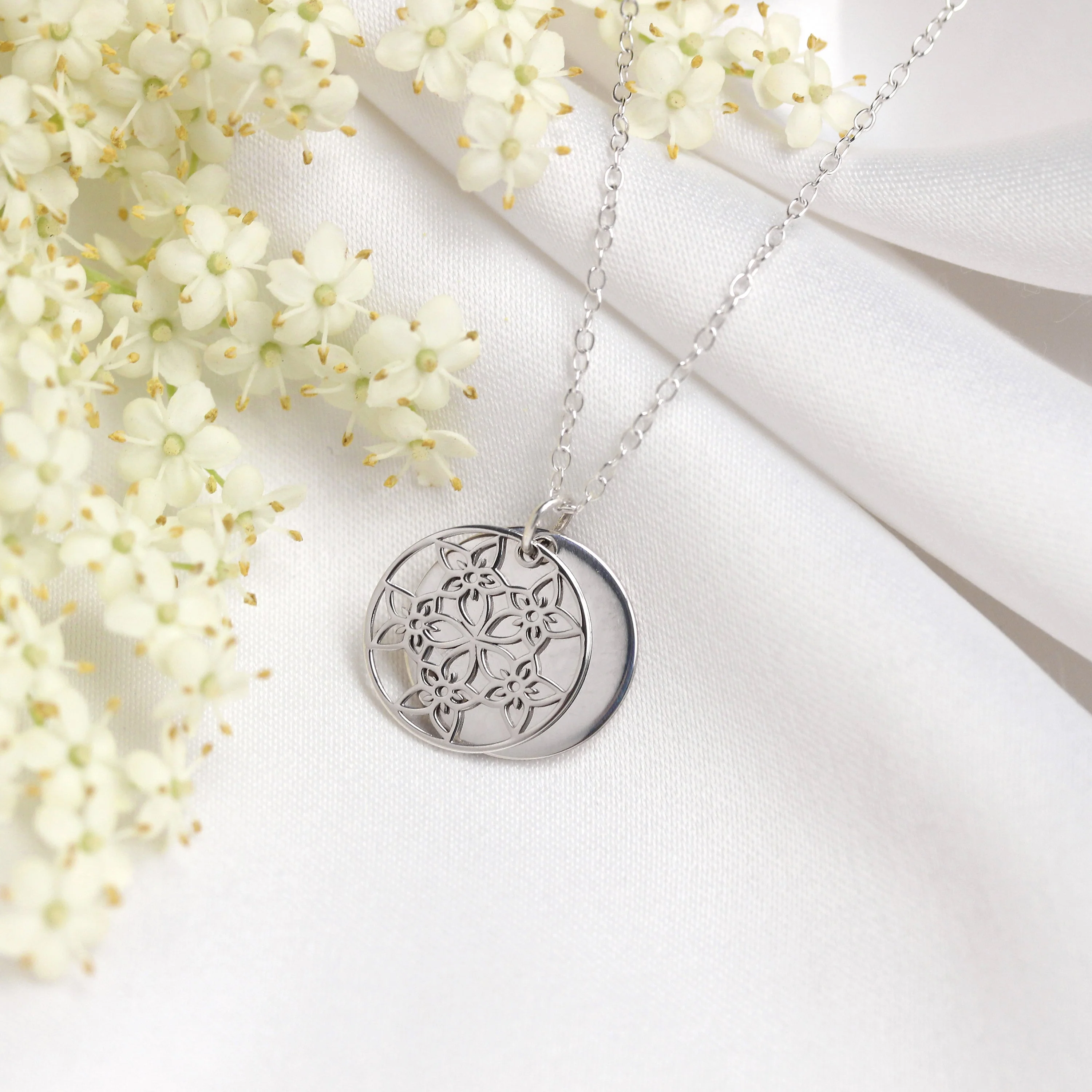 Sterling Silver July Larkspur Birth Flower & 13mm Engravable Tag Necklace 14 - 22 Inches - Image 3