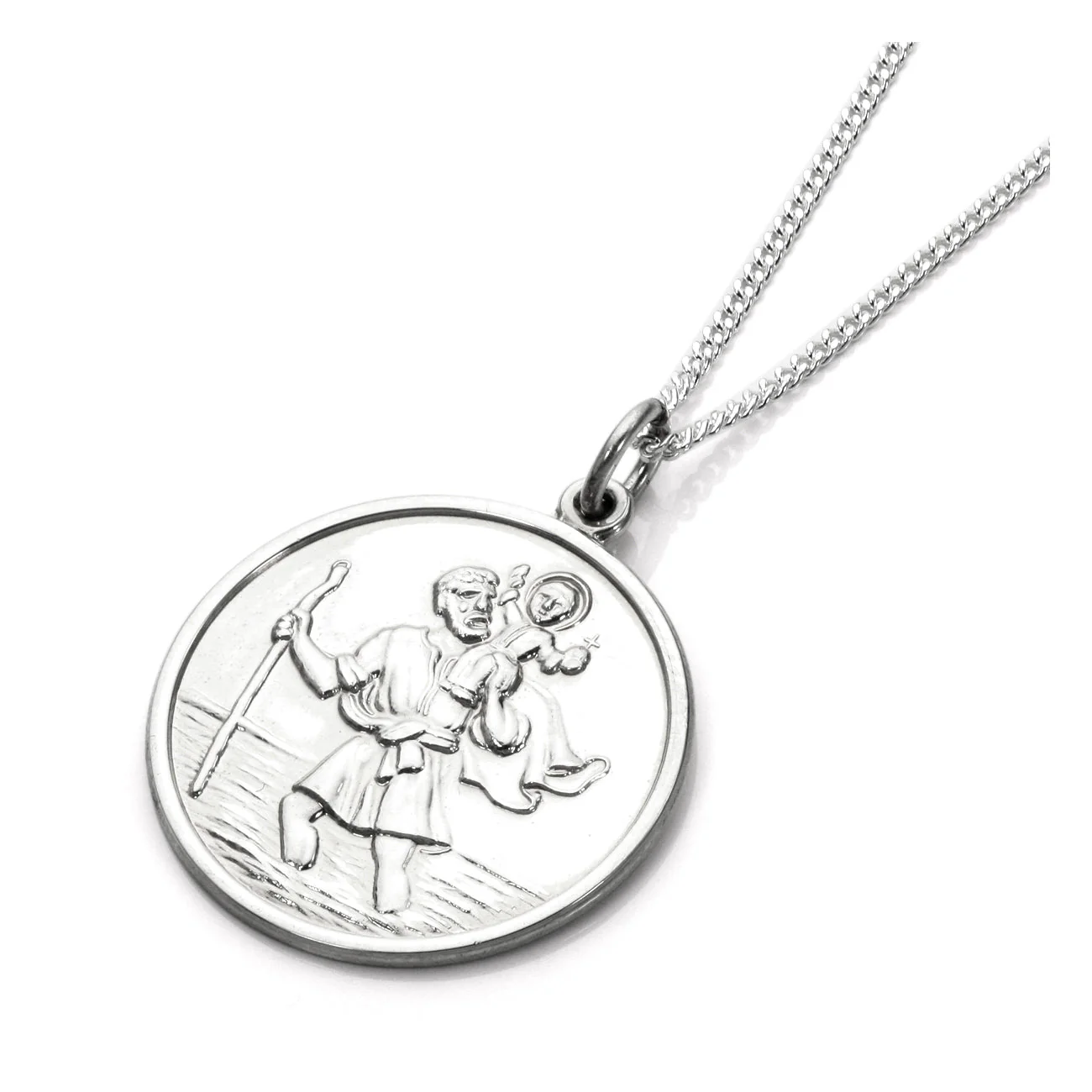 Sterling Silver Large Round Saint Christopher Pendant - 16 - 24 Inches - Image 2