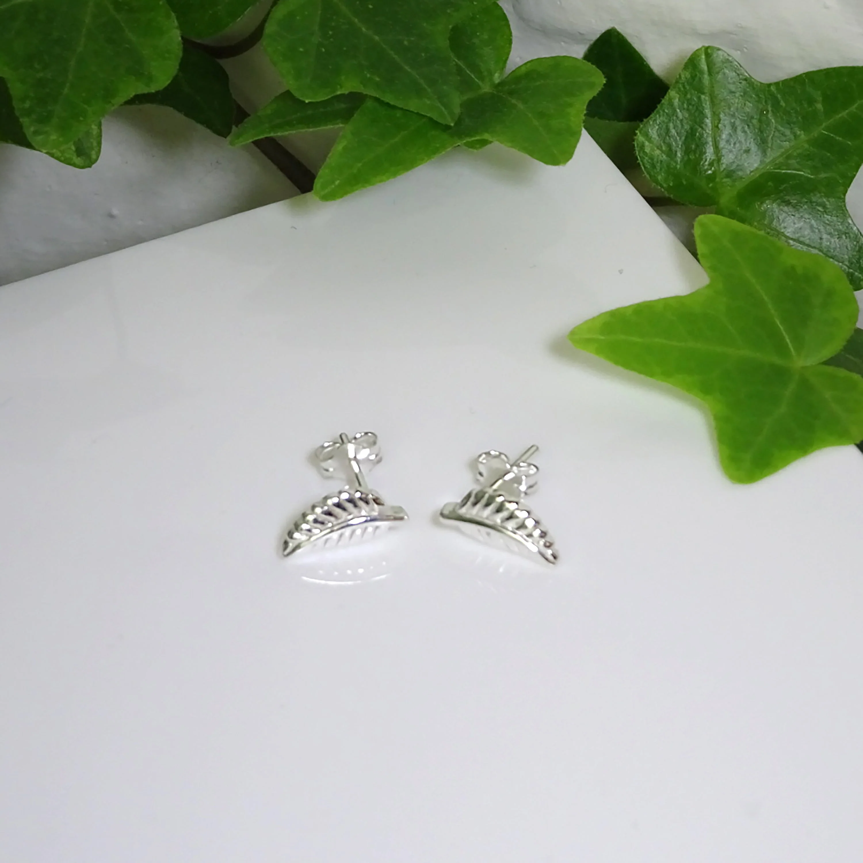 Sterling Silver Leaf Stud Earrings - Image 2