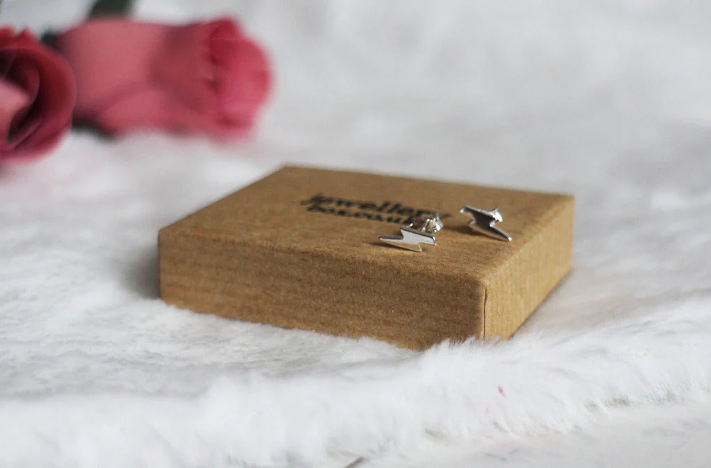 Sterling Silver Lightning Bolt Stud Earrings - Image 3