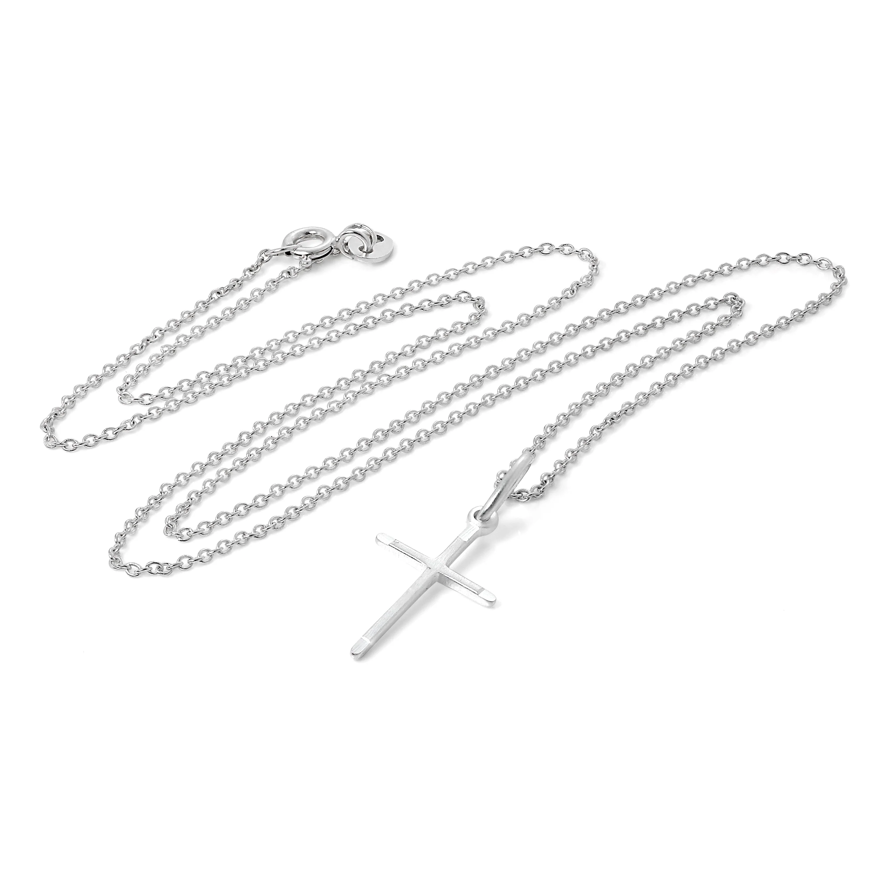 Sterling Silver Matt & Polished Cross Pendant Necklace 16 - 22 Inches - Image 2
