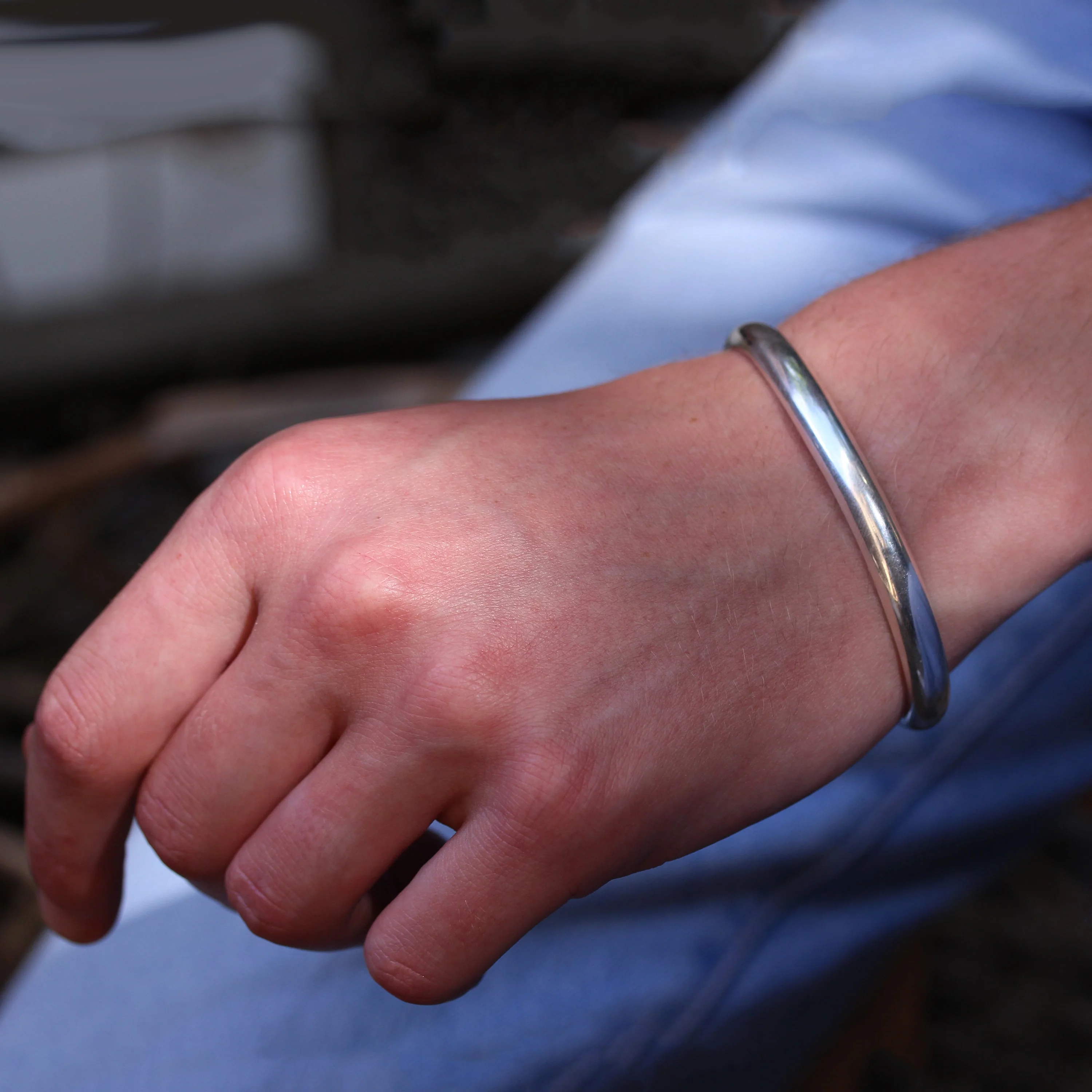 Sterling Silver Mens Thick Heavy 71mm Torque Bangle - Image 2