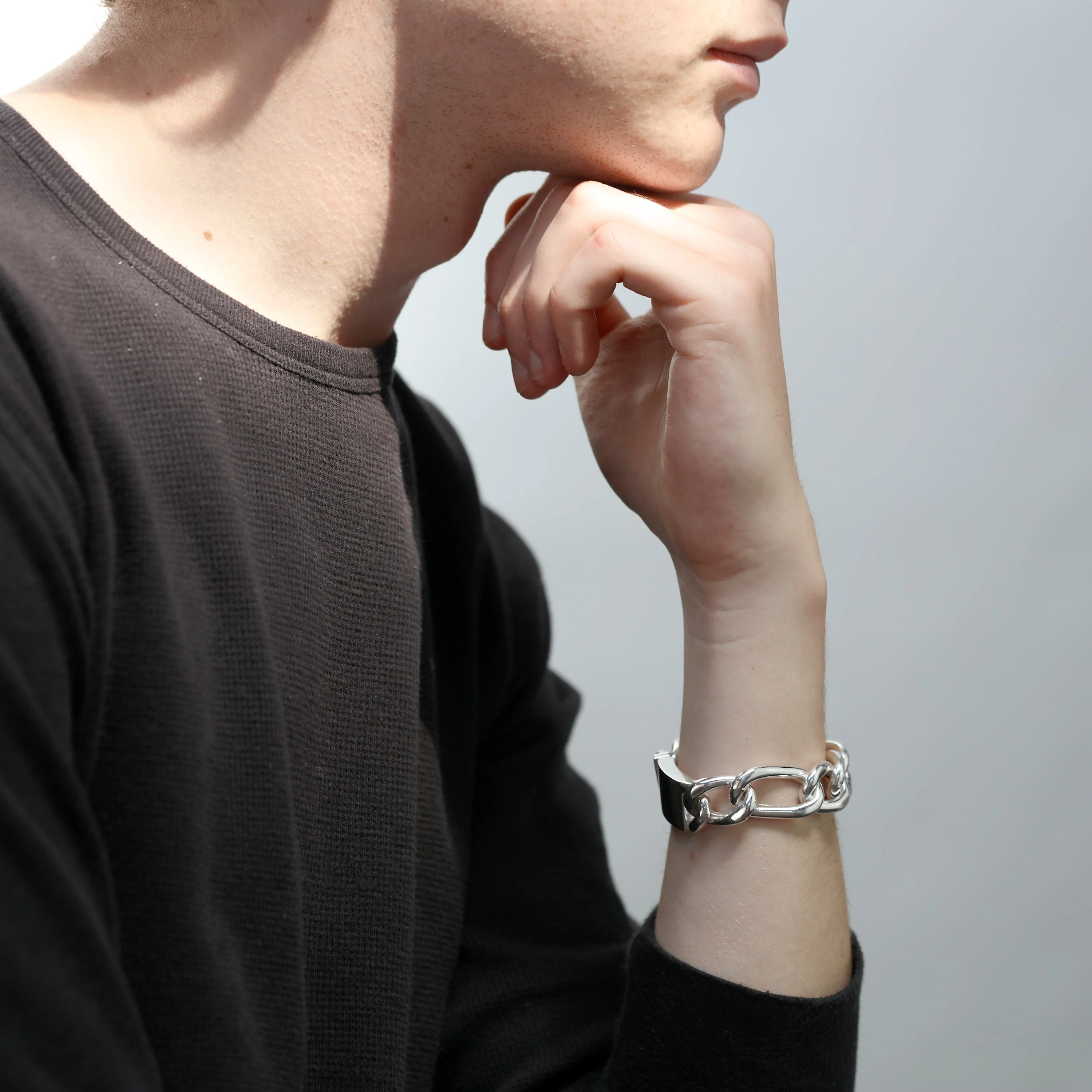 Sterling Silver Mens Thick Heavy 8 Inch Hollow Chain Bracelet w Engravable Clasp - Image 3