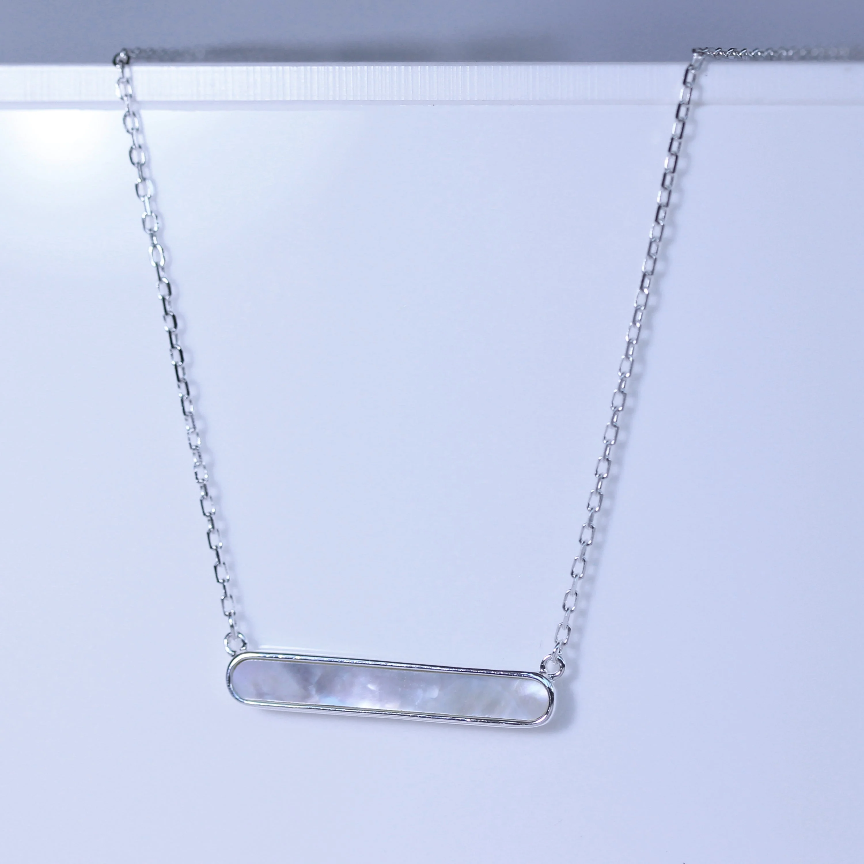 Sterling Silver Mother of Pearl Bar Necklace 18 Inches - Image 3