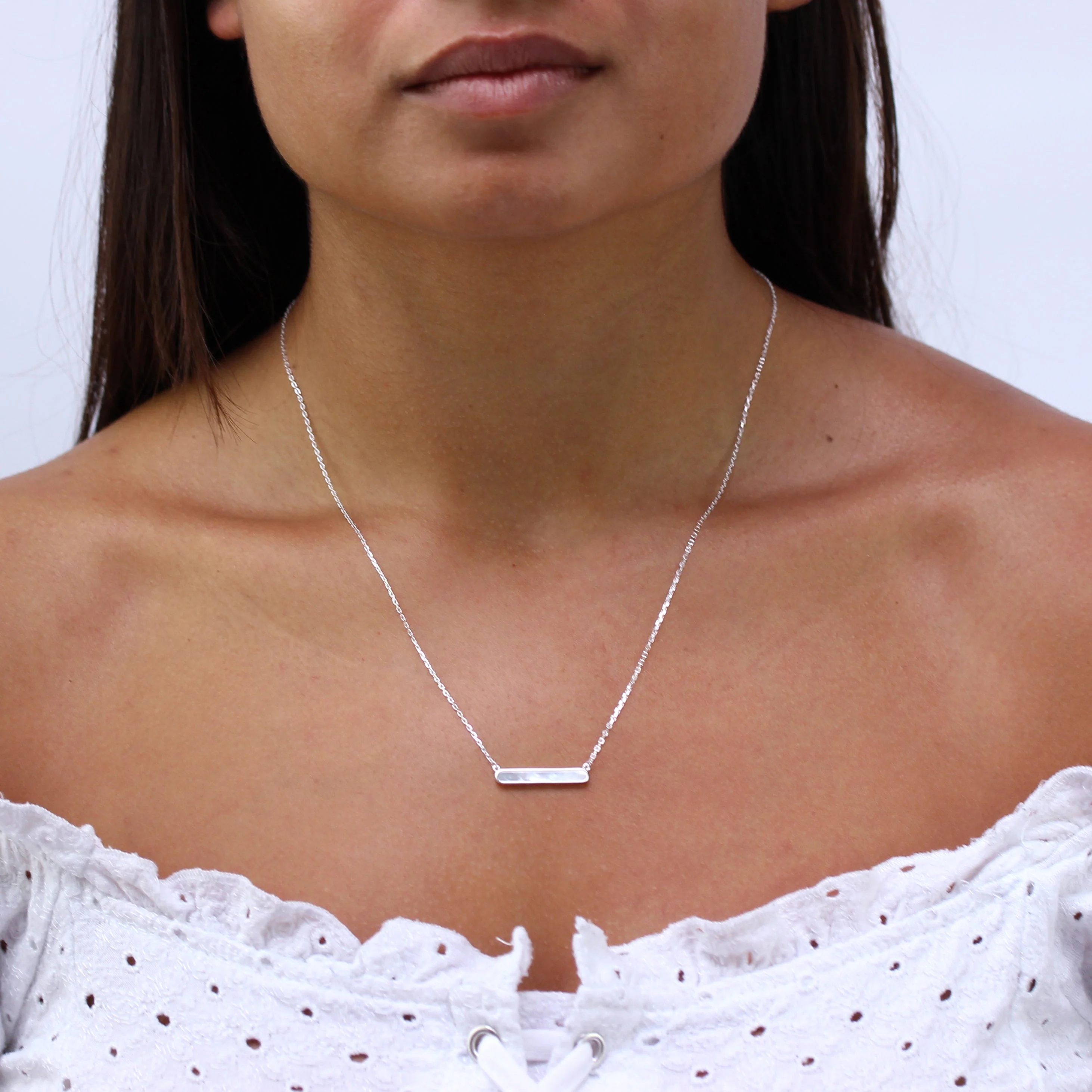 Sterling Silver Mother of Pearl Bar Necklace 18 Inches - Image 4