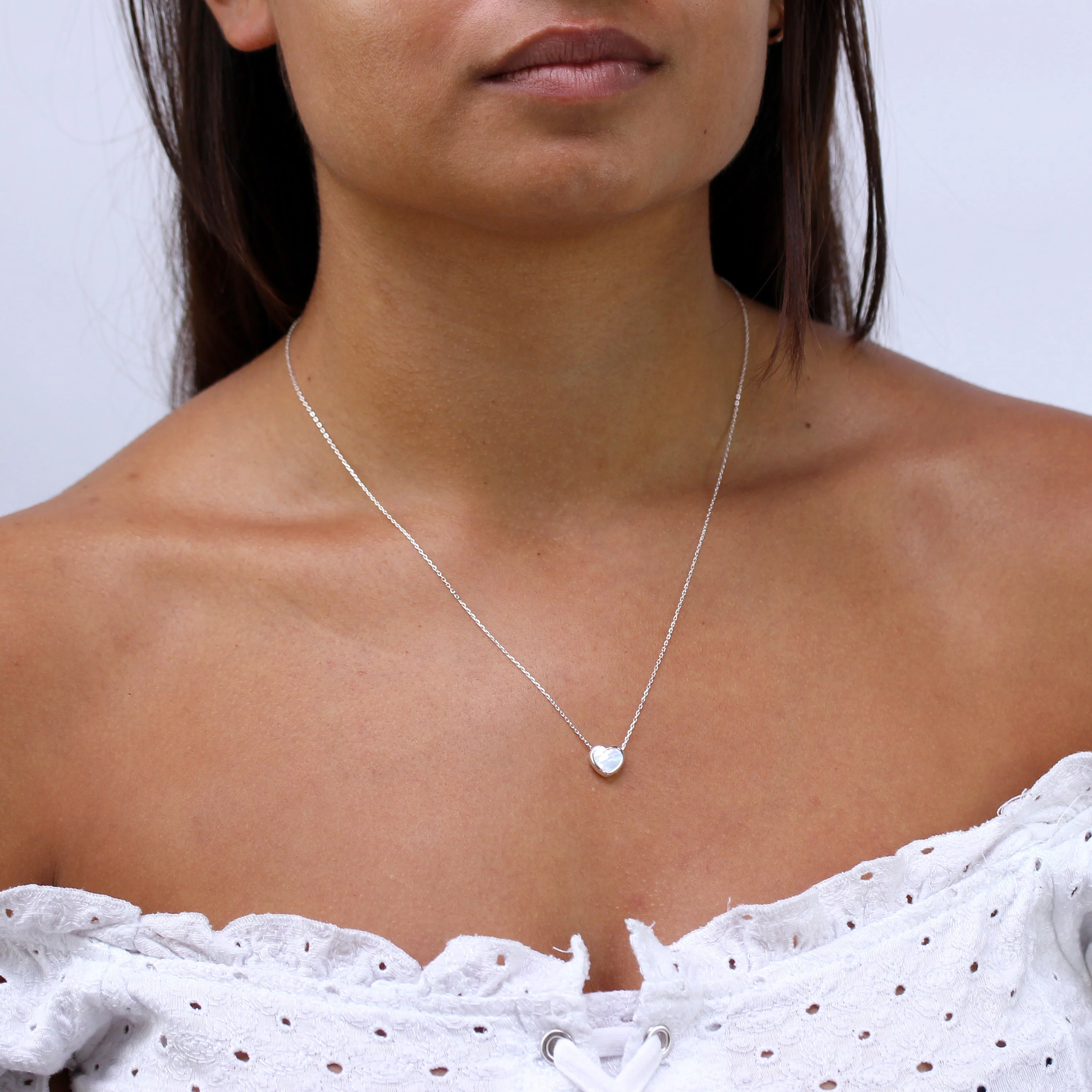 Sterling Silver Mother of Pearl Heart Necklace 18 Inch - Image 2