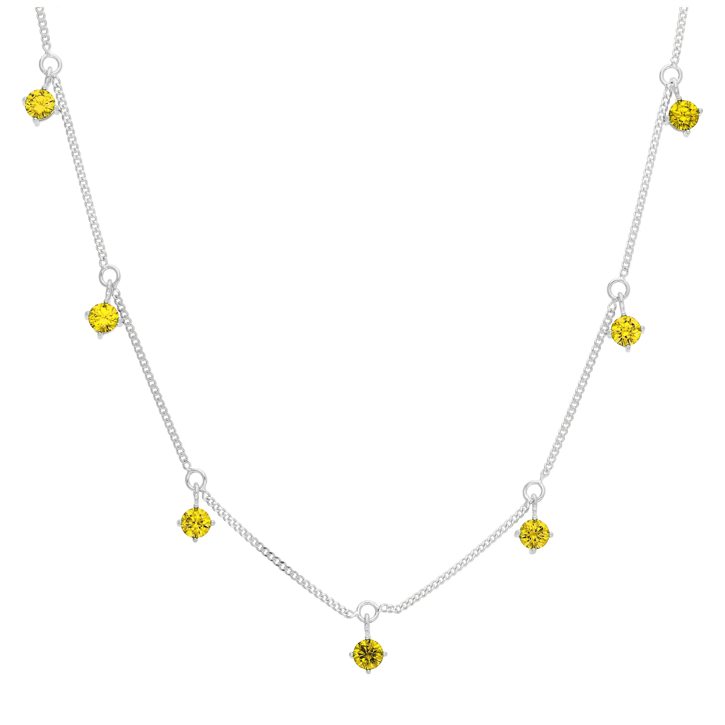Sterling Silver Multi Citrine CZ November Birthstone Necklace