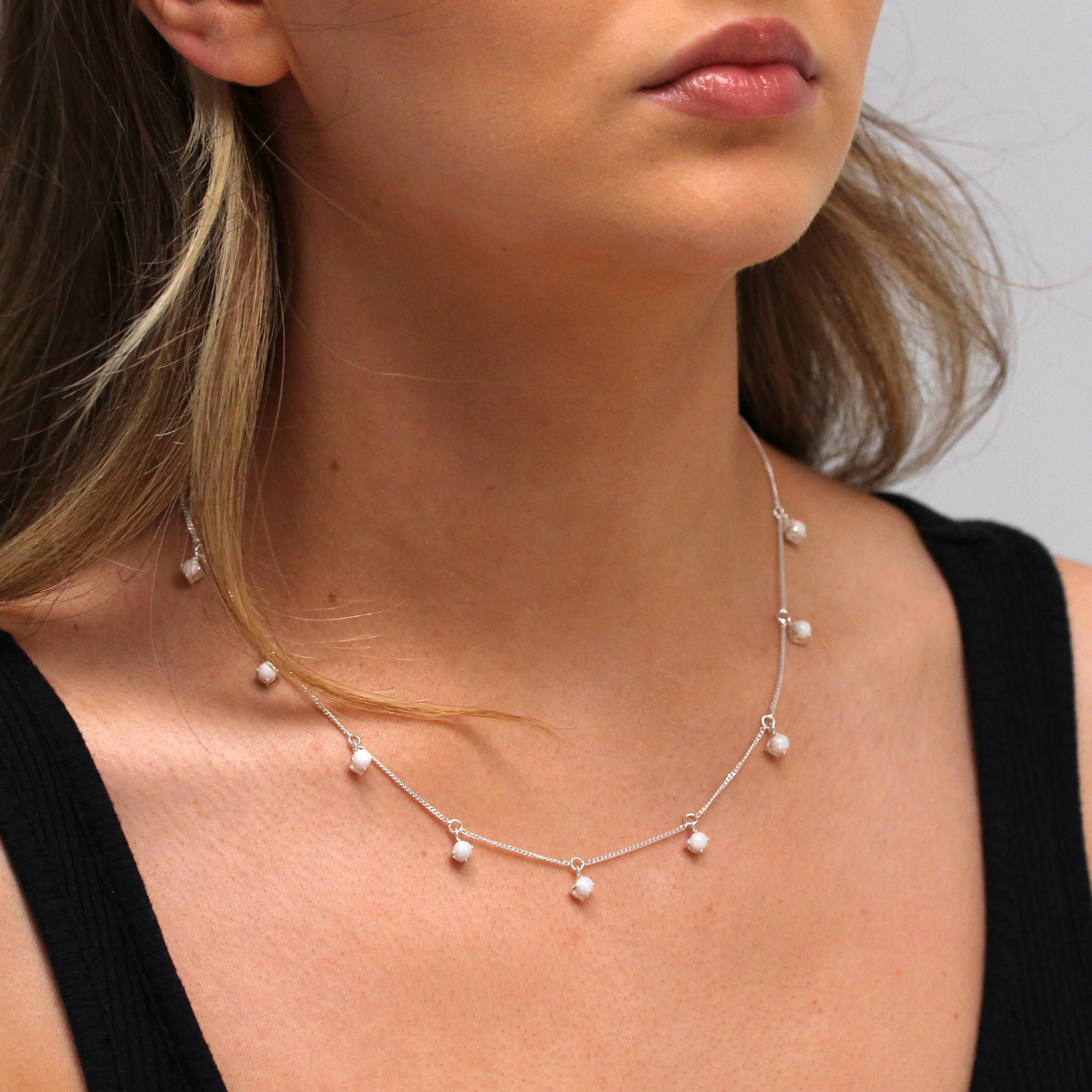 Sterling Silver Multi CZ Opal Birthstone Necklace 16+2 Inches - Image 2