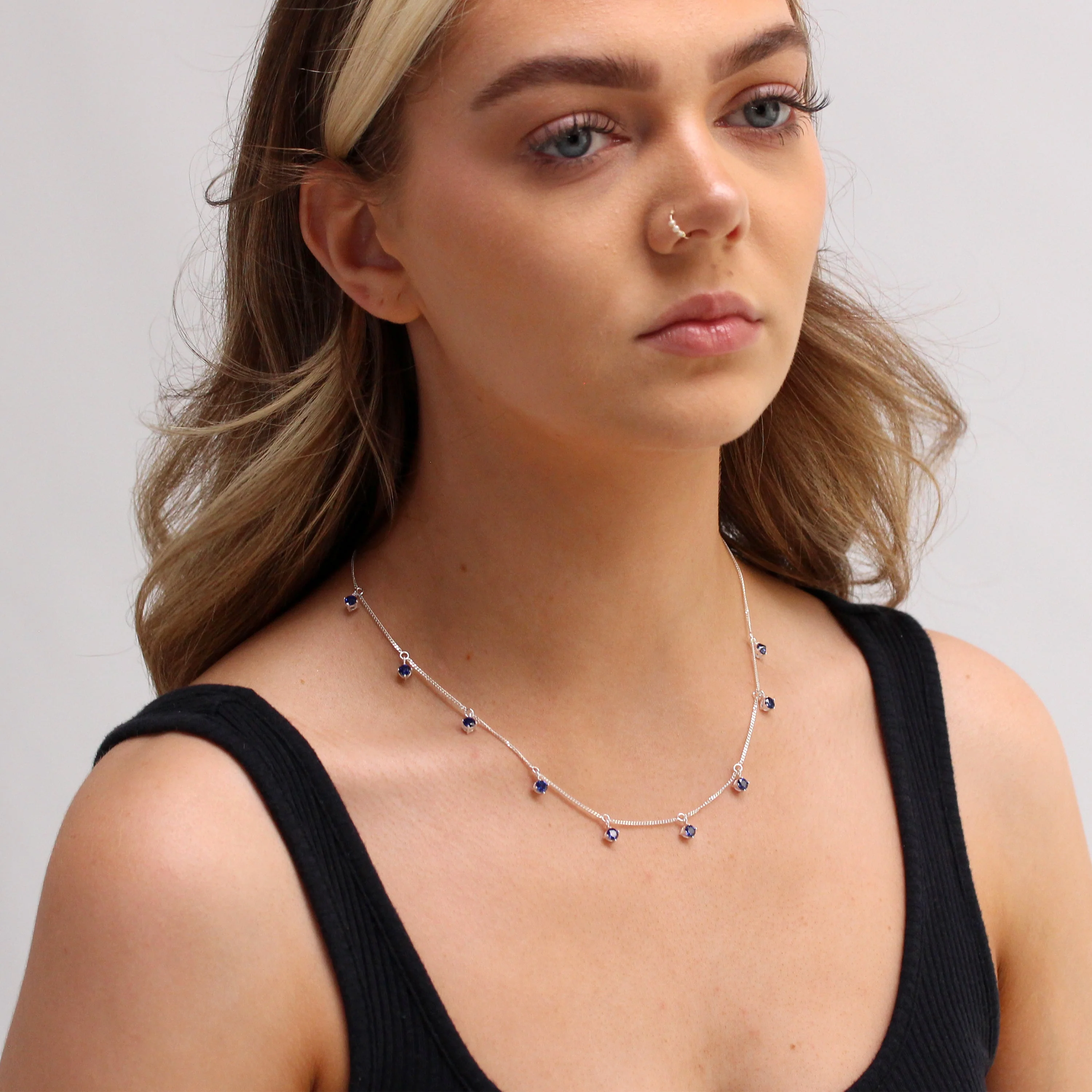Sterling Silver Multi Sapphire CZ Necklace 16+2 Inches - Image 2